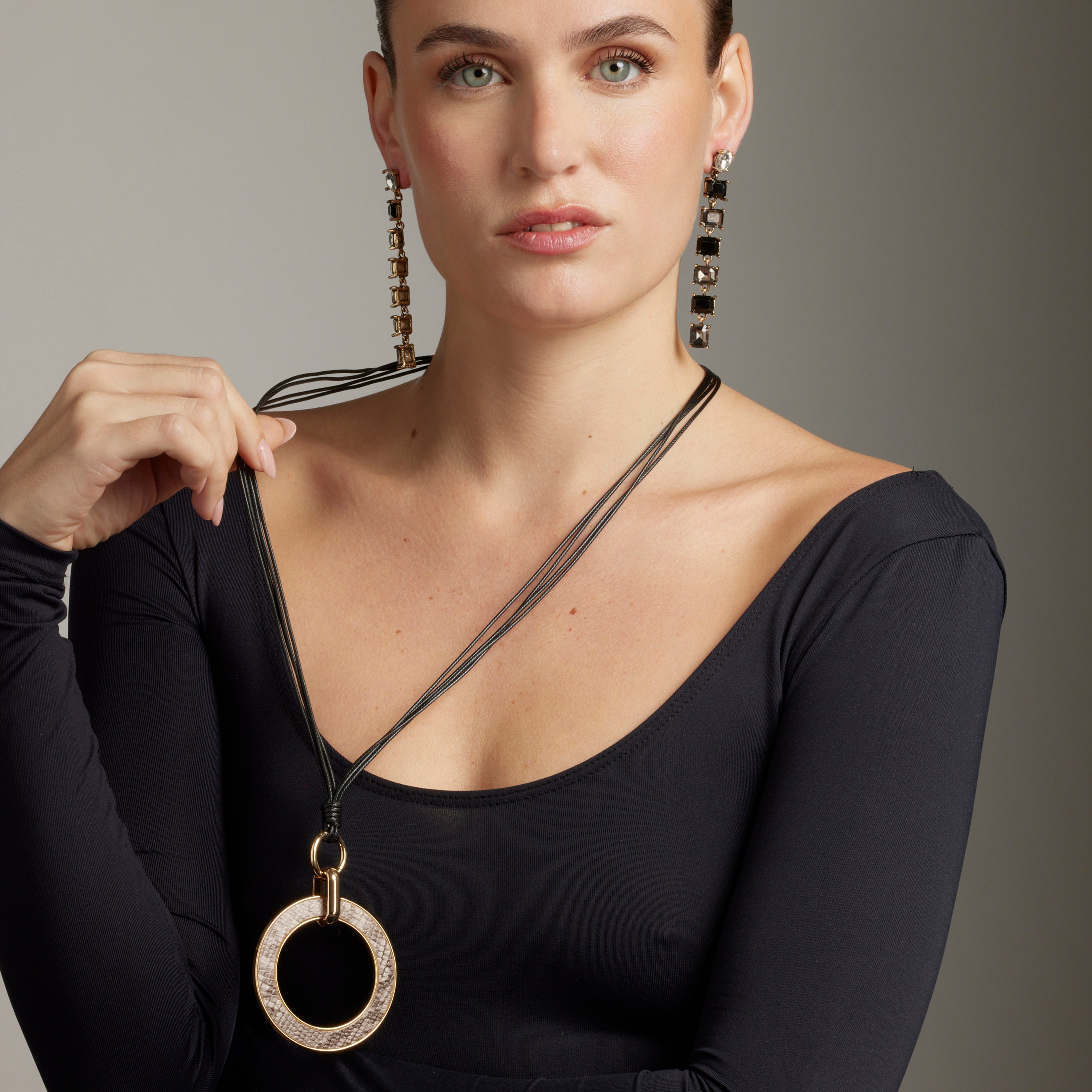 Earrings with Black Crystal, 18k Gold Finish - Moray