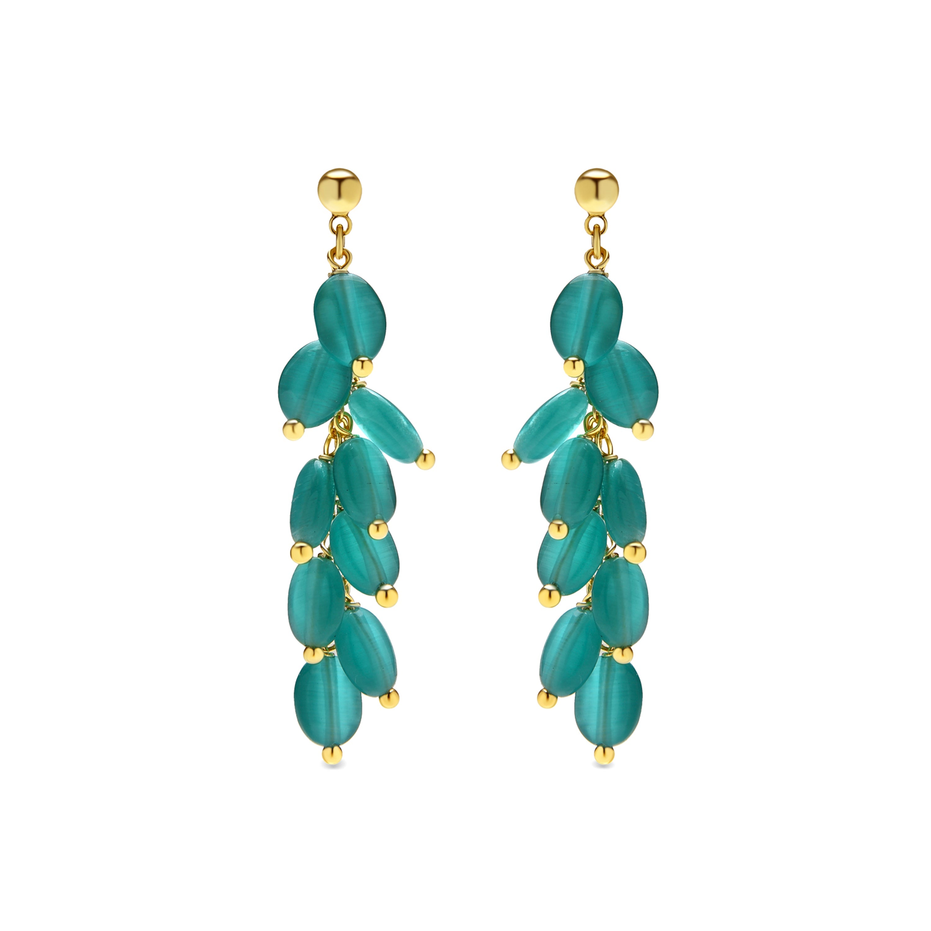 18k yellow gold finish earrings with green cat's eye - Gorai