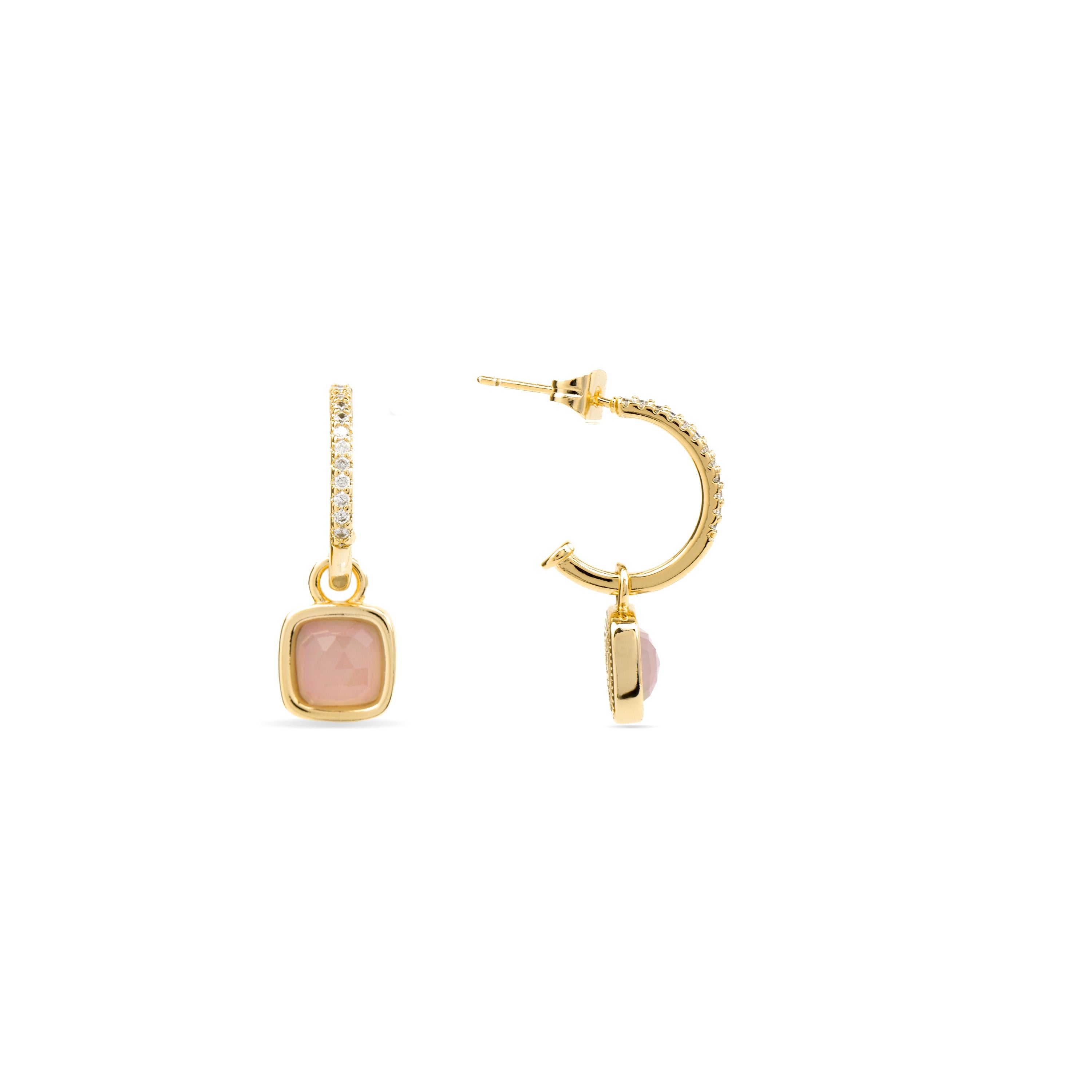 Rose Quartz Earrings Finished in 18K Yellow Gold - Nyahau