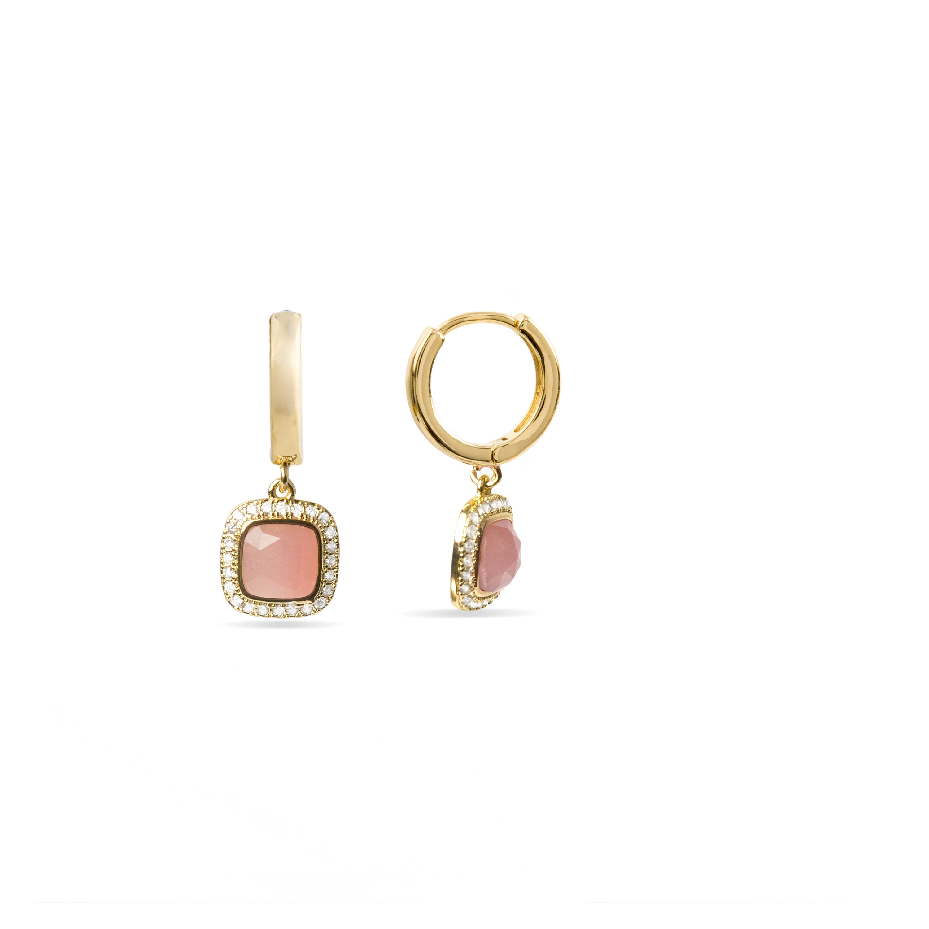 Pendientes con Cristal Rosa acabados en oro amarillo 18K - Liw