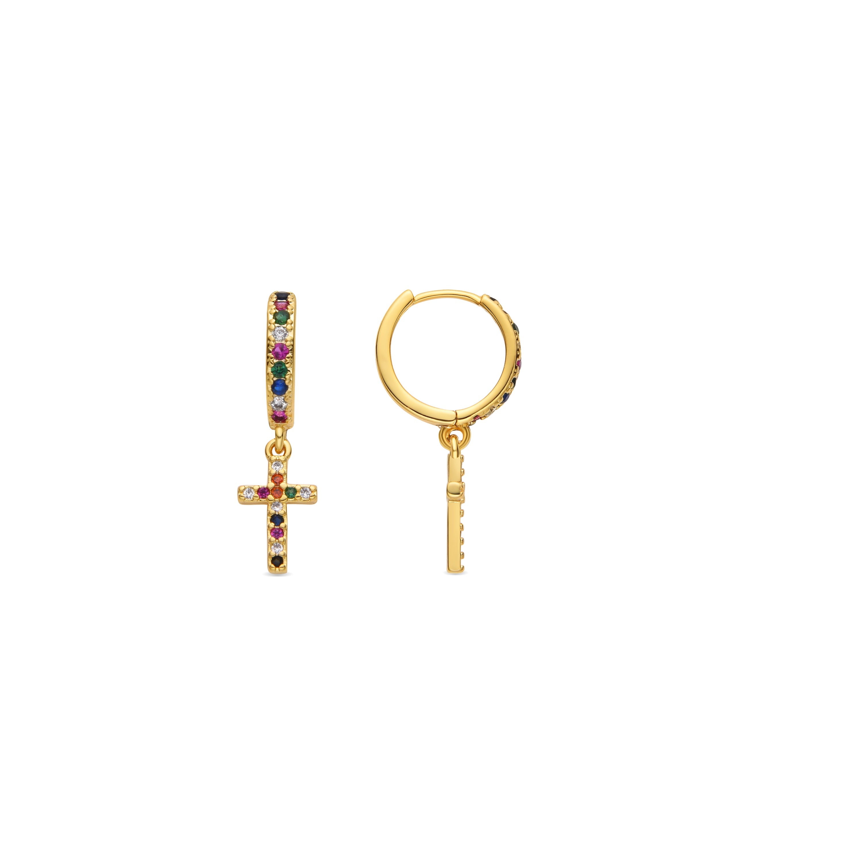 Multicolor Zirconia Earrings, 18k Gold Finish - Zemu