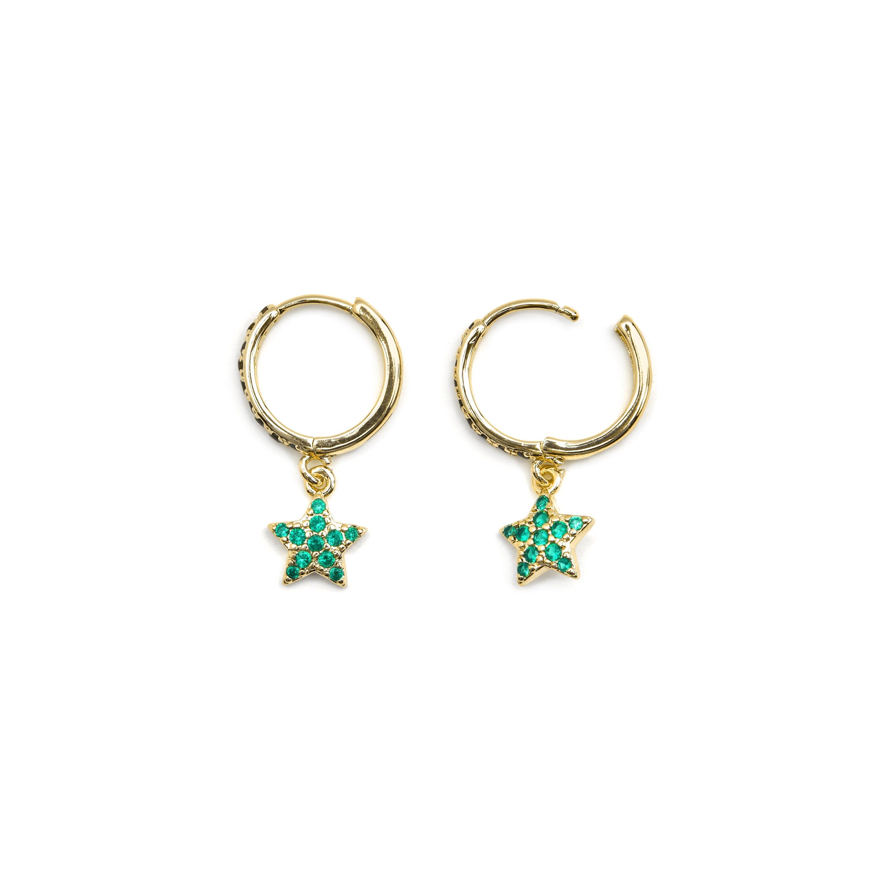 Earrings with Emerald Zirconia, 18k gold finish - Elinia
