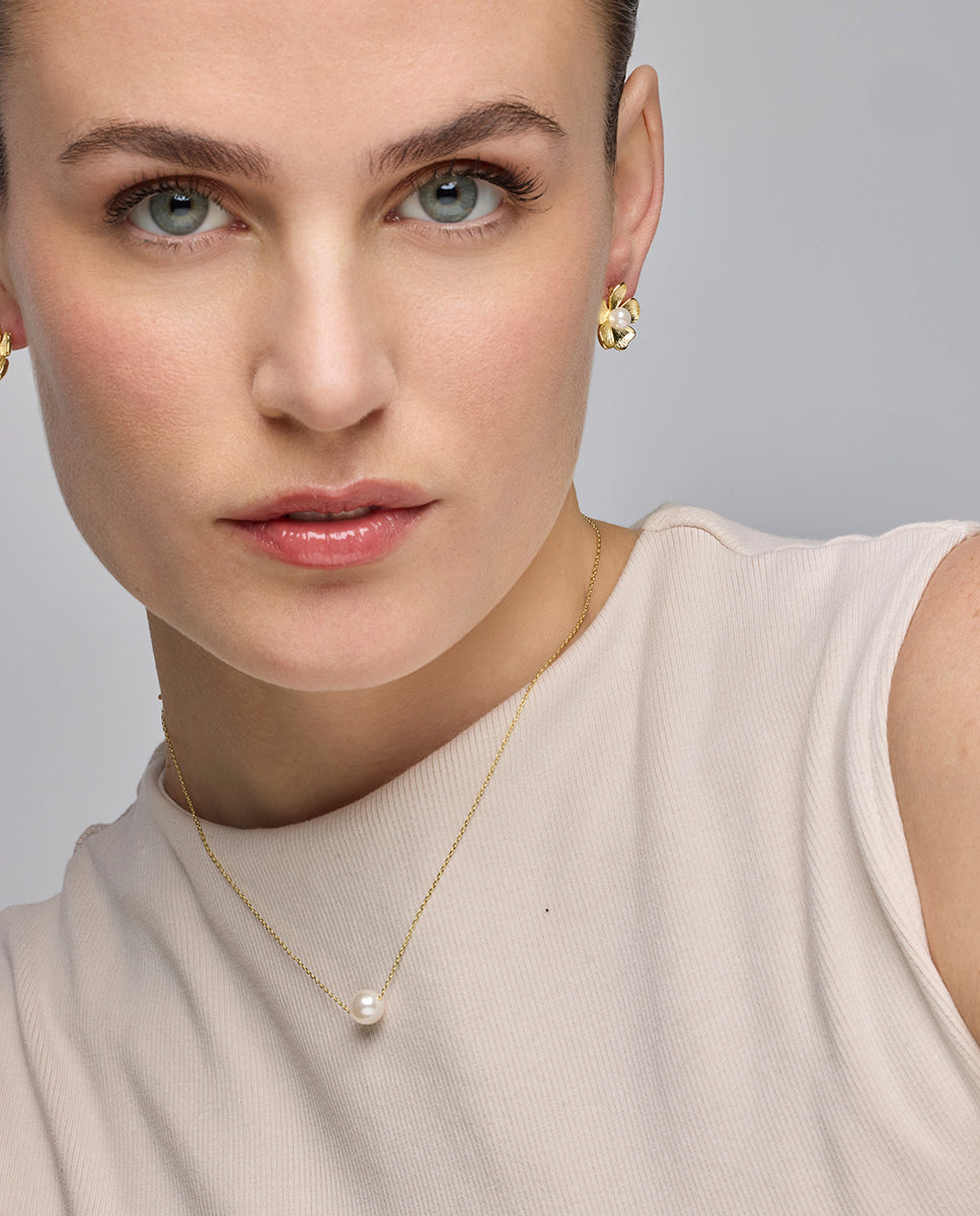 Pendientes con Perla Blanca acabado oro 18k - Miclaw