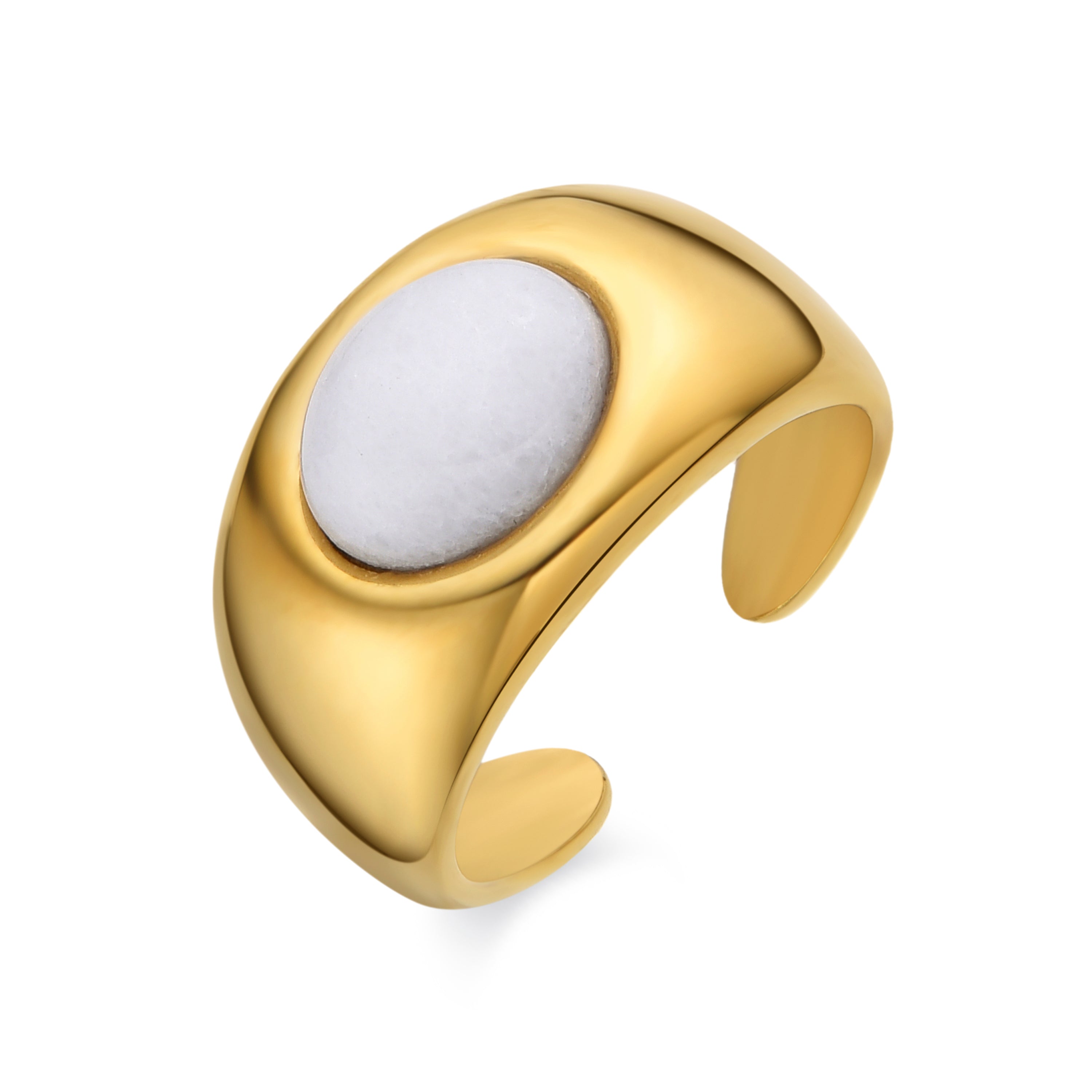 Ring with white mother-of-pearl, 18k gold finish - Gaudark