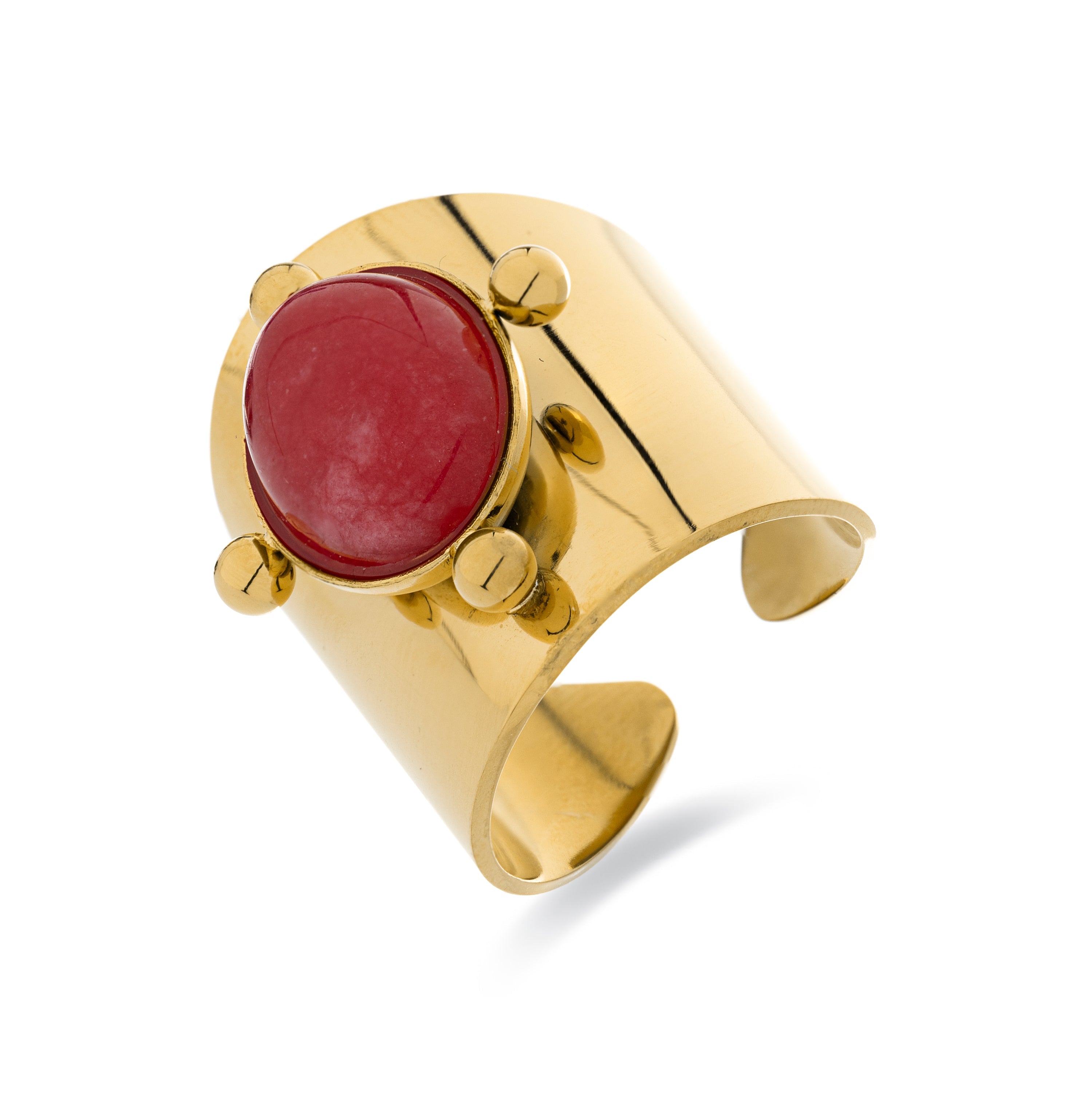 Coral ring finished in 18K yellow gold - Euvia