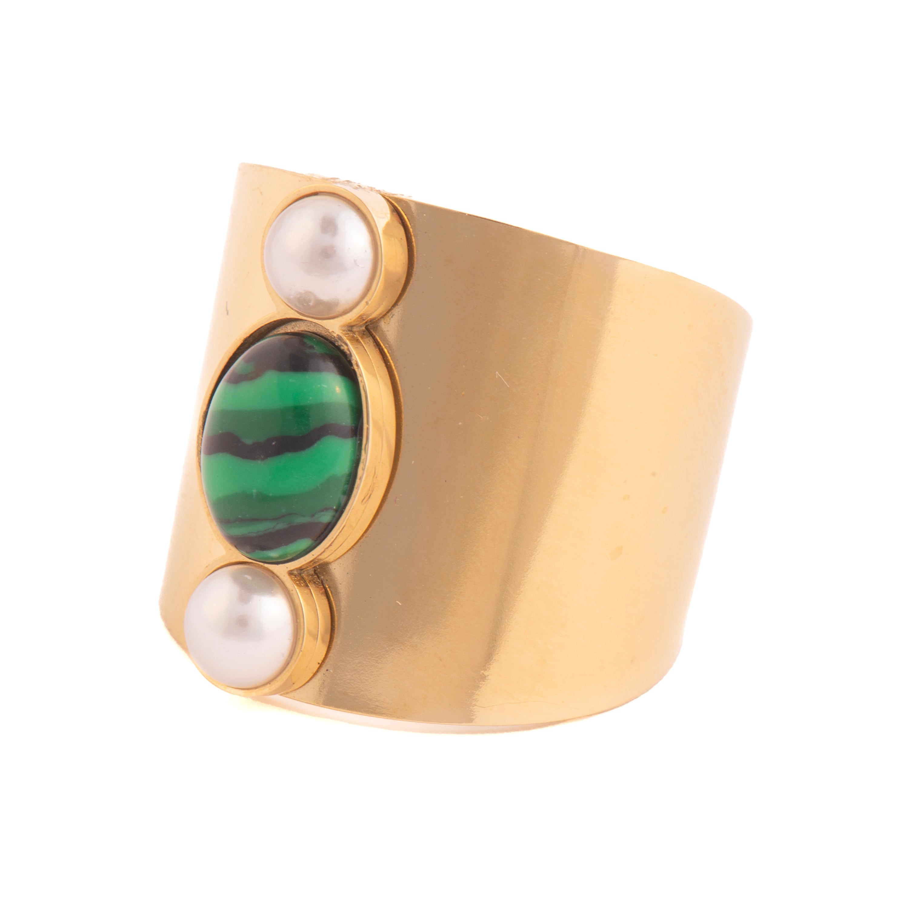 18k yellow gold and malachite finish ring - Kiak