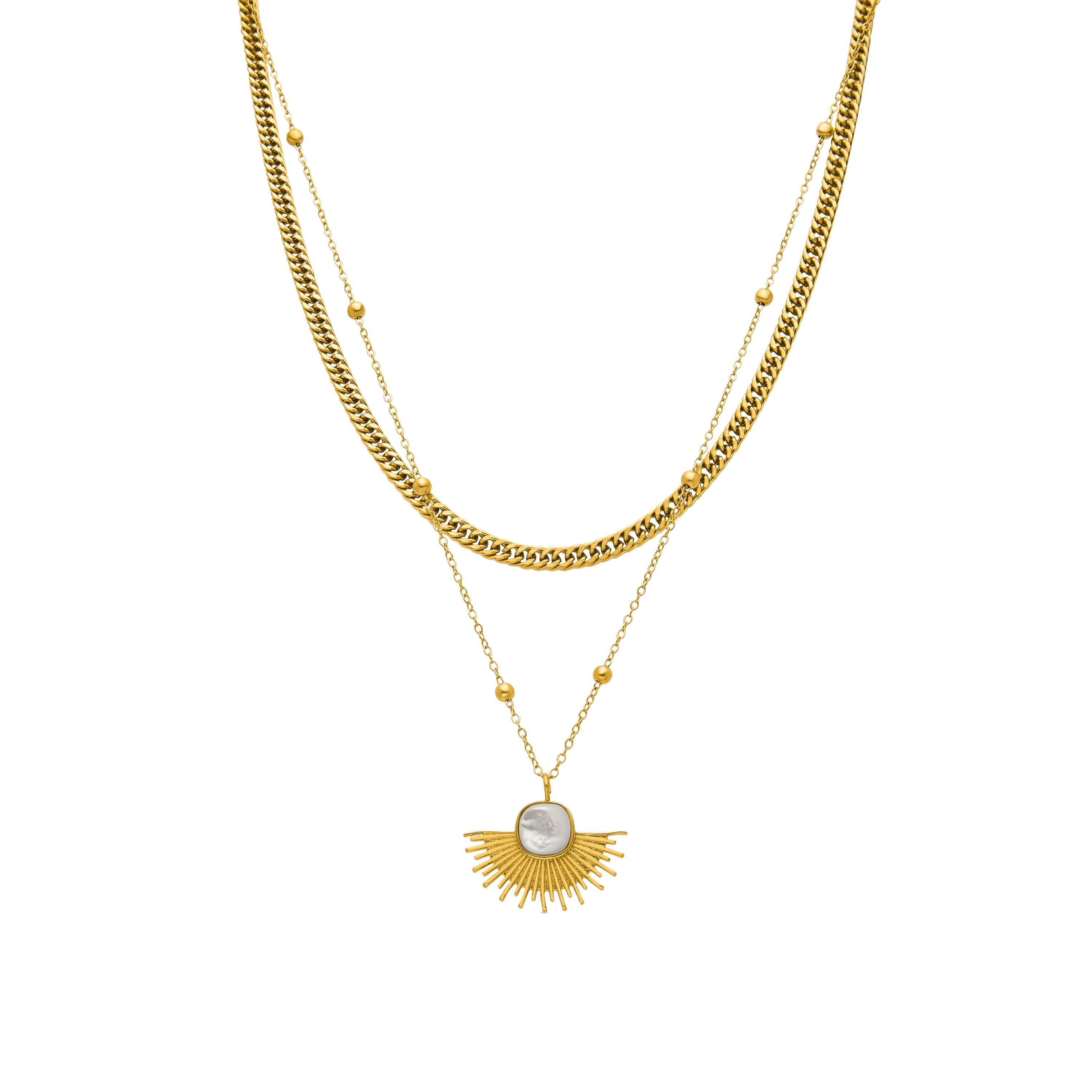 Necklace with White Mother of Pearl, 18K Gold Finish - Sycu