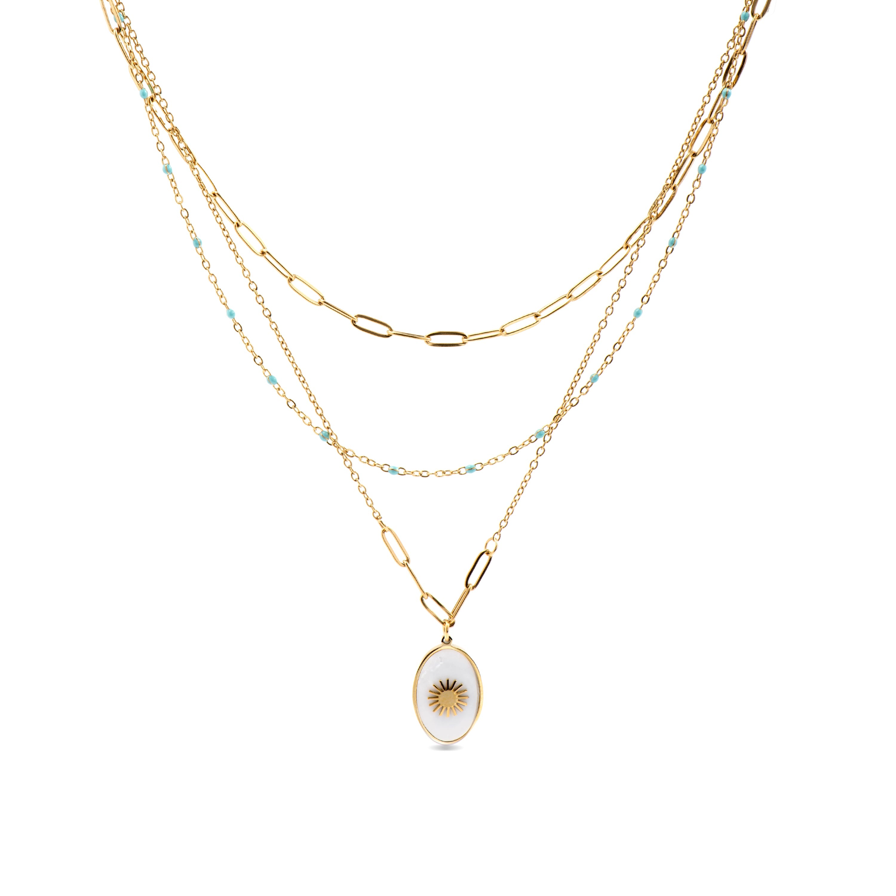 White Mother of Pearl Necklace finished in 18K yellow gold - Oriel