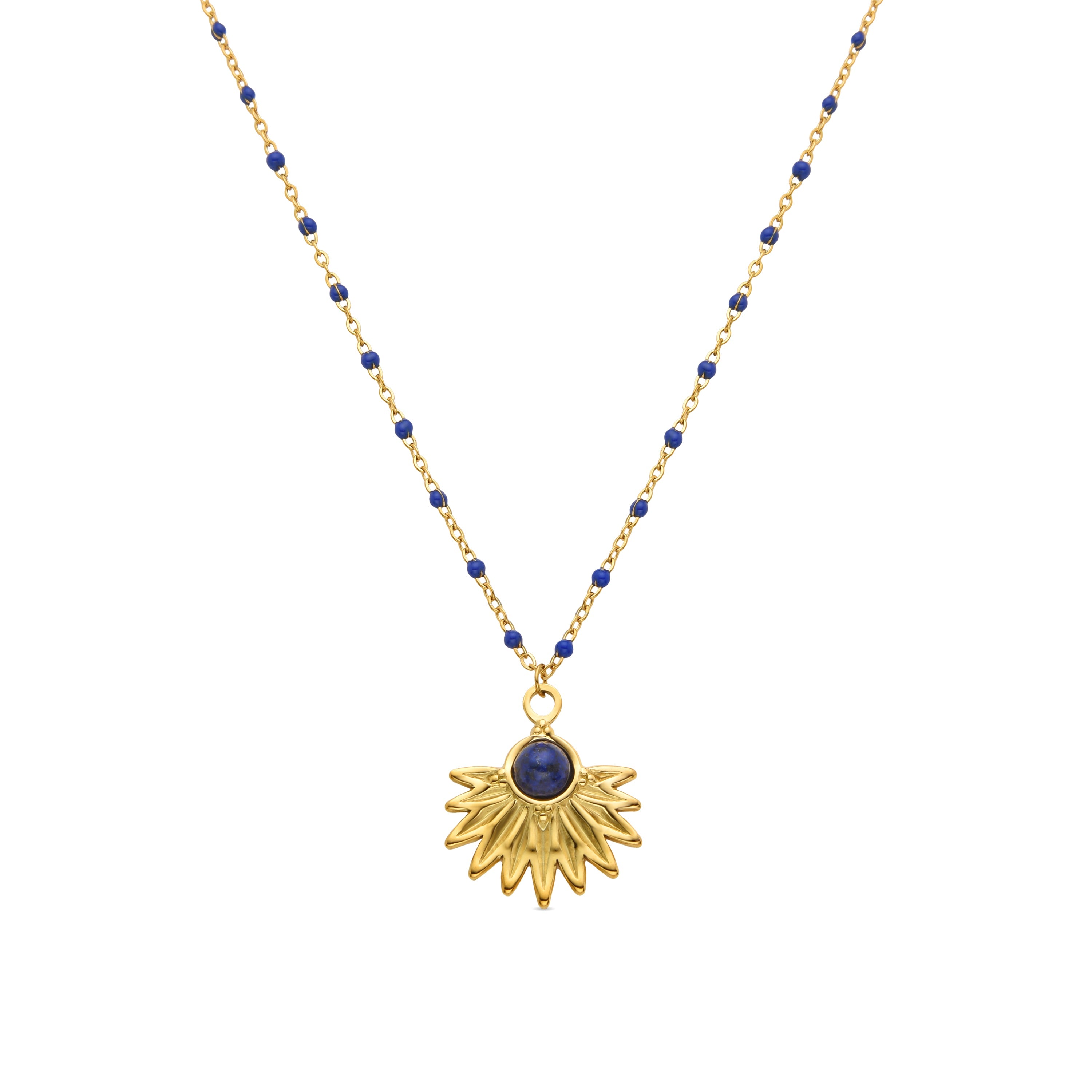 Natural Lapis Lazuli Necklace finished in 18K yellow gold - Viewing