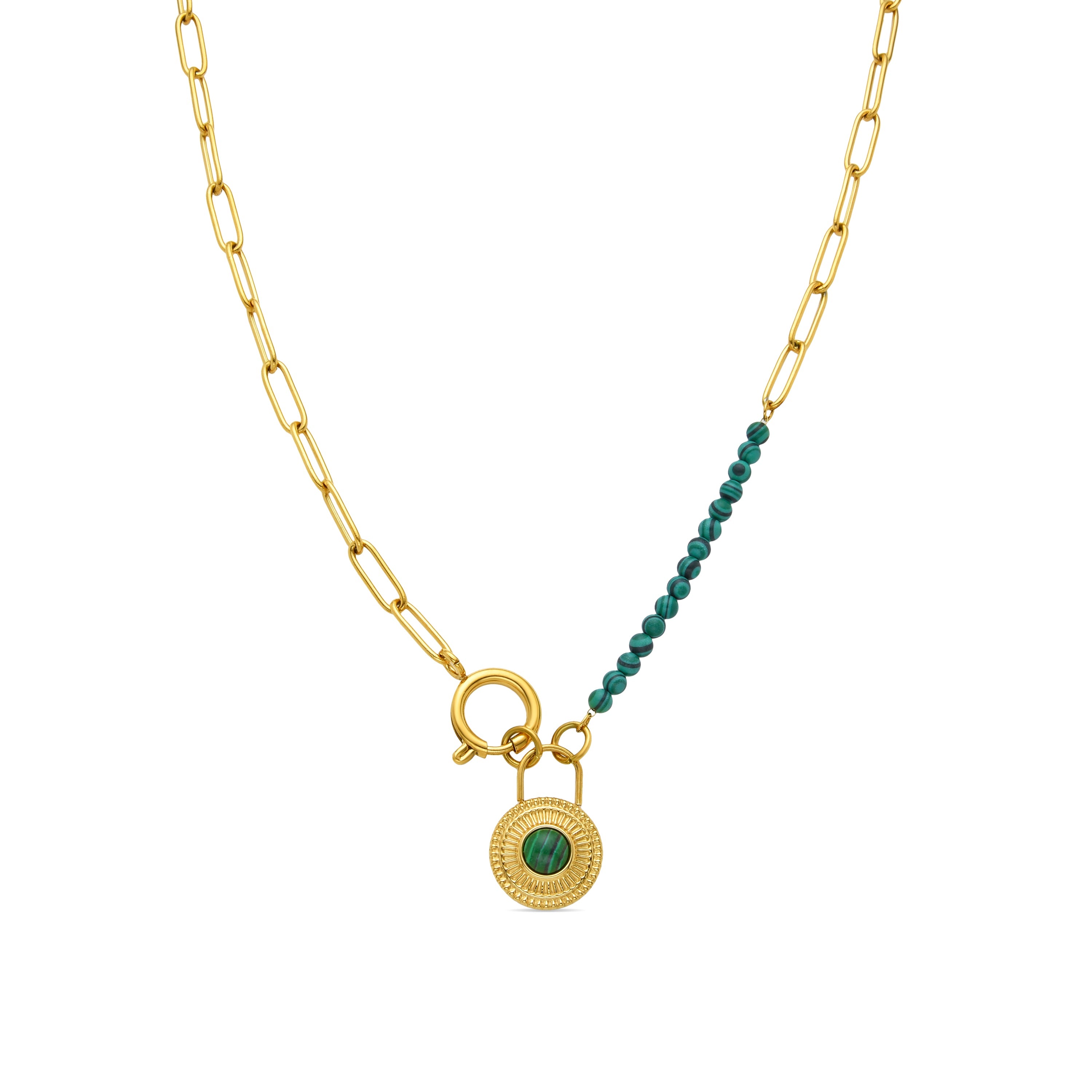 Malachite necklace finished in 18K yellow gold - Mossir