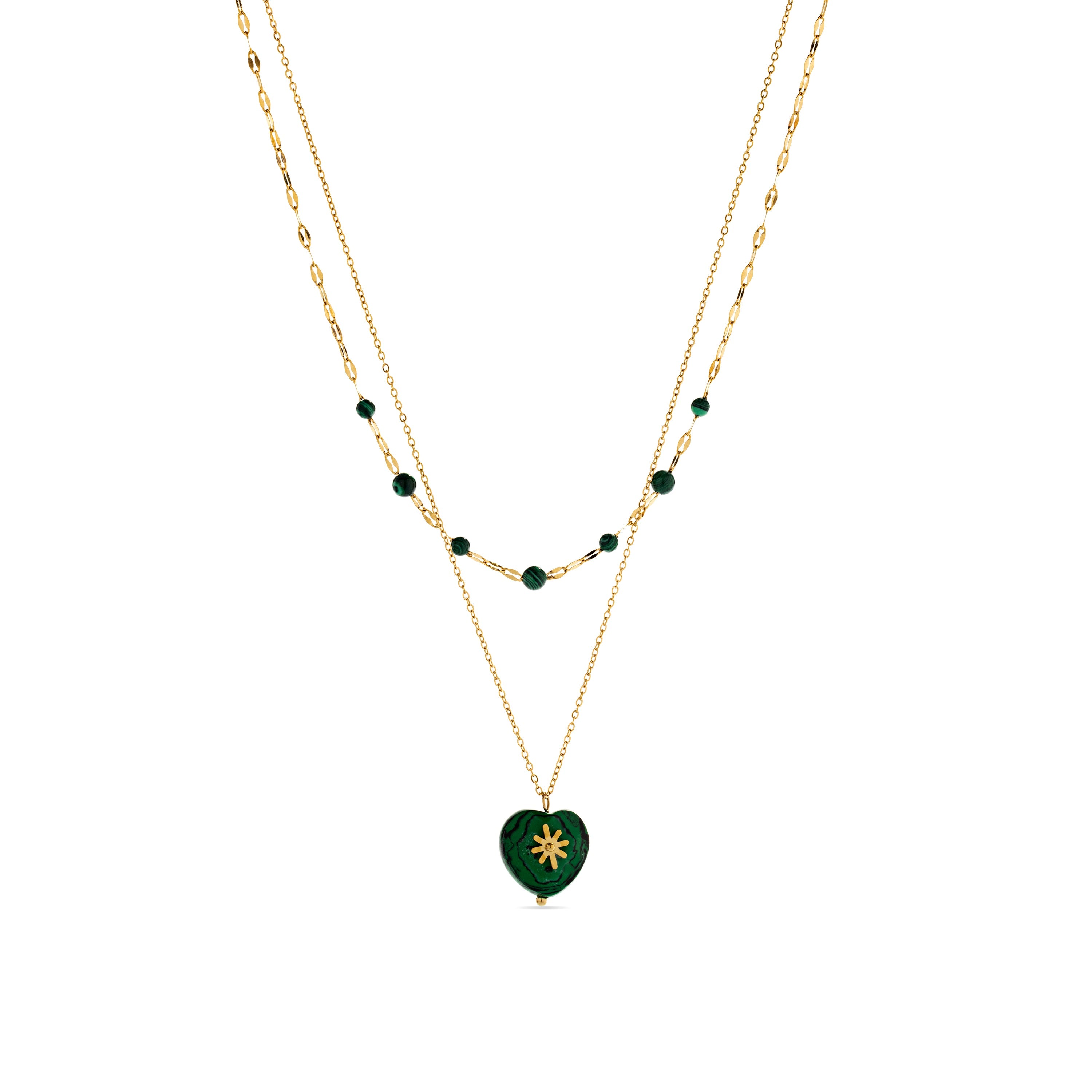 Malachite necklace with rhodium finish - Besya