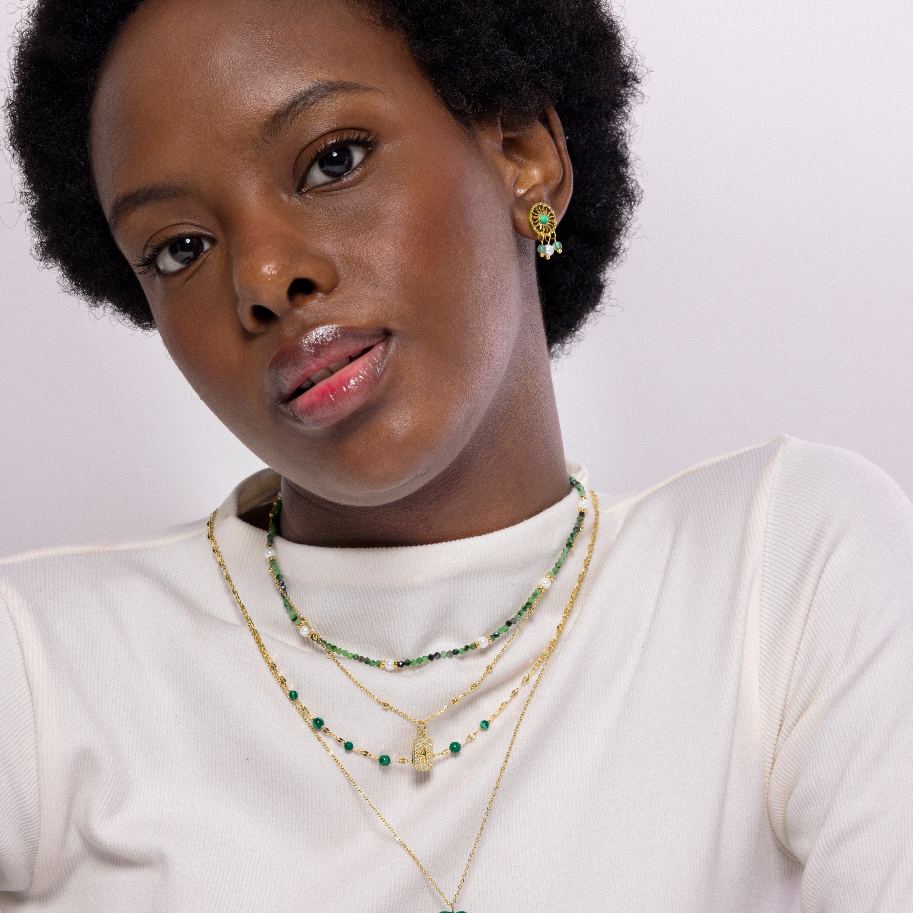 Malachite necklace with rhodium finish - Besya