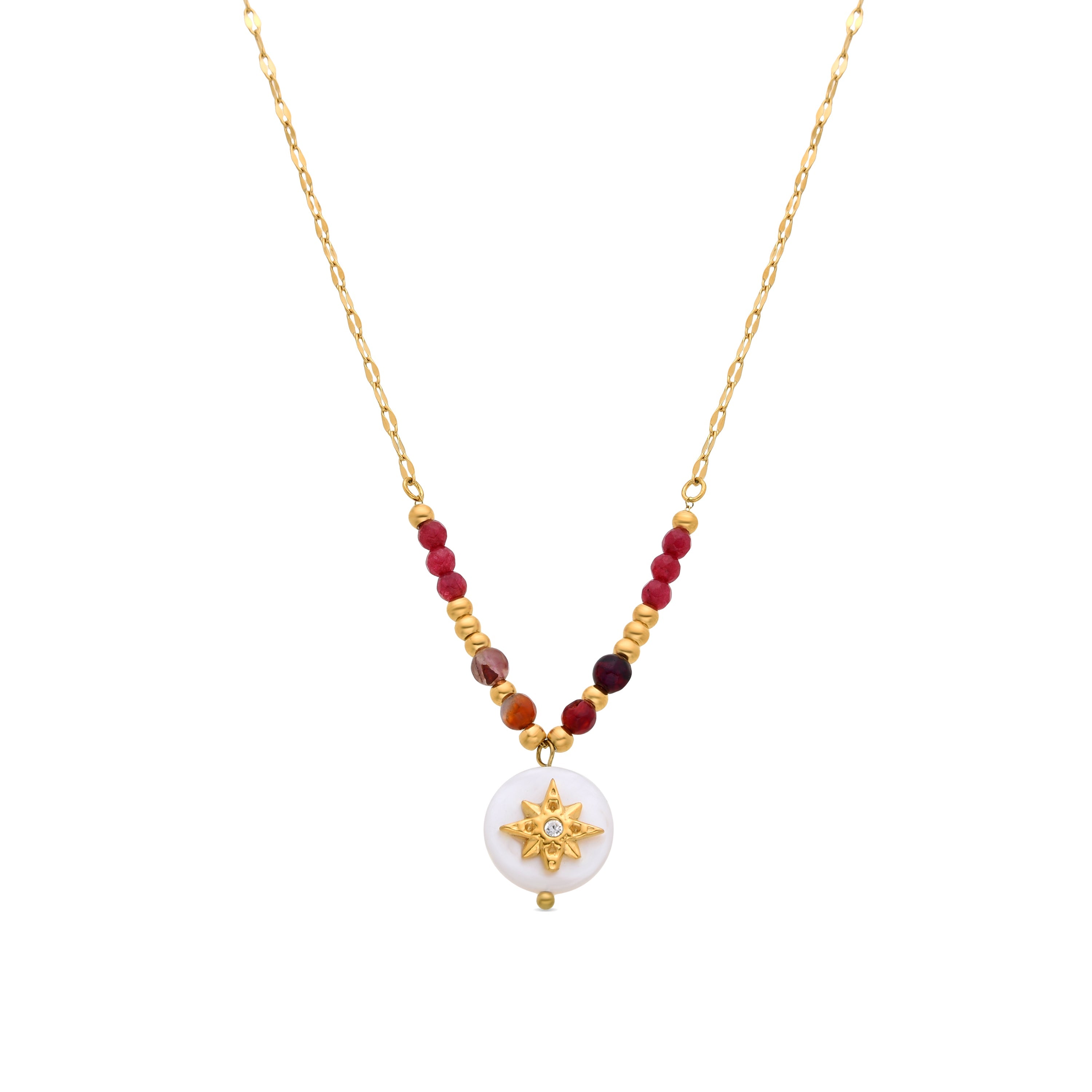 White Mother of Pearl Necklace Finished in 18K Yellow Gold - Zador