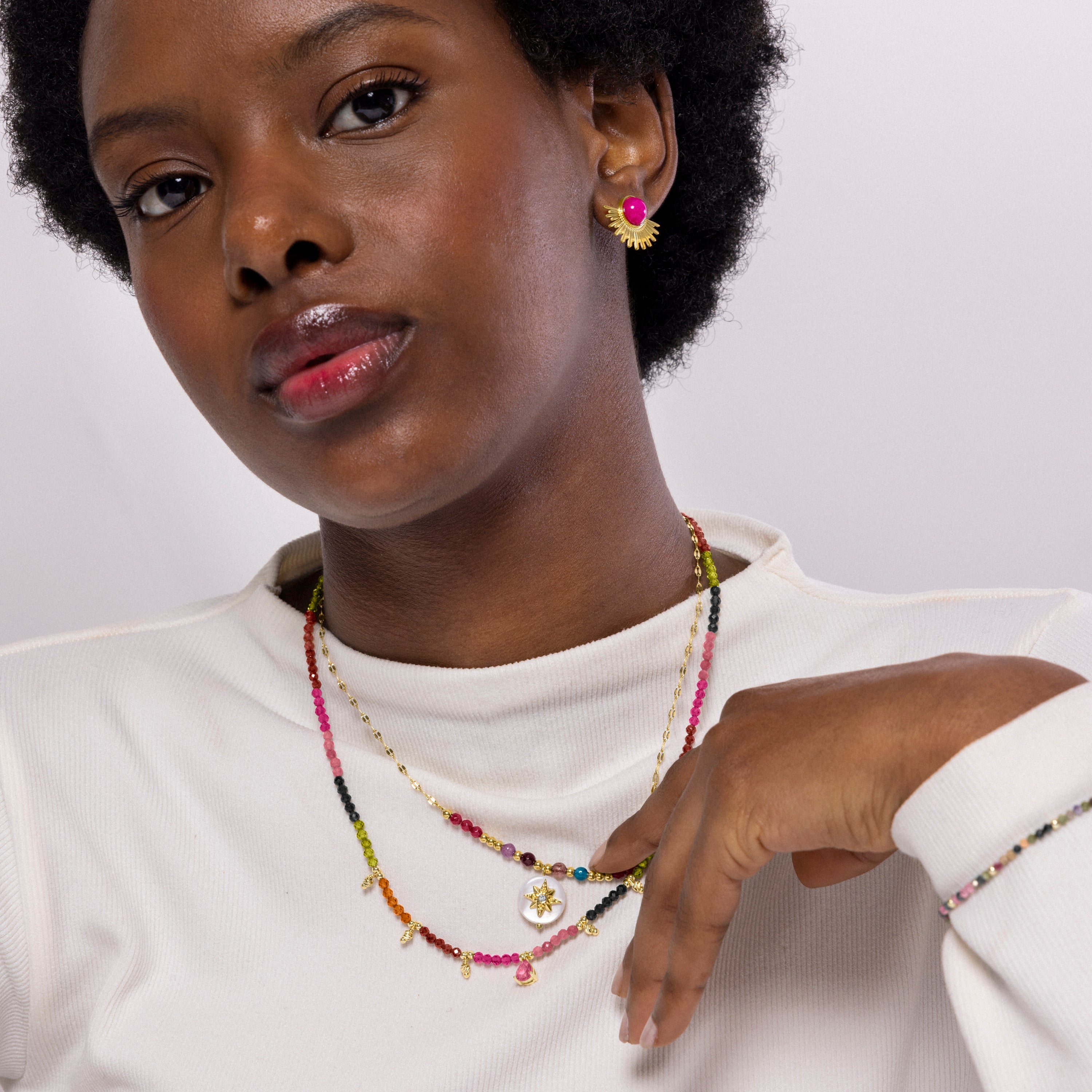 White Mother of Pearl Necklace Finished in 18K Yellow Gold - Zador