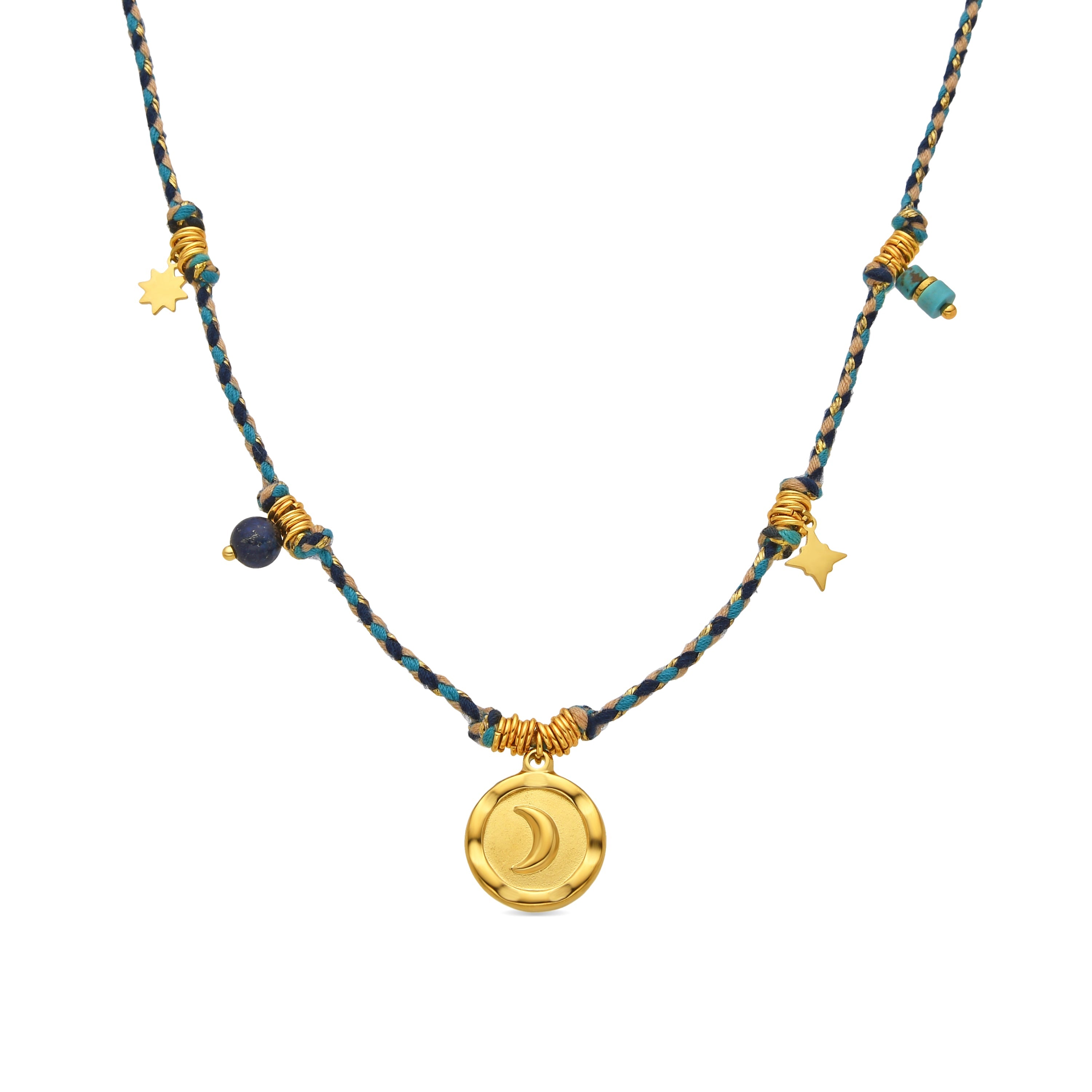 Necklace with Dark Blue Crystal, 18k gold finish - Liskel