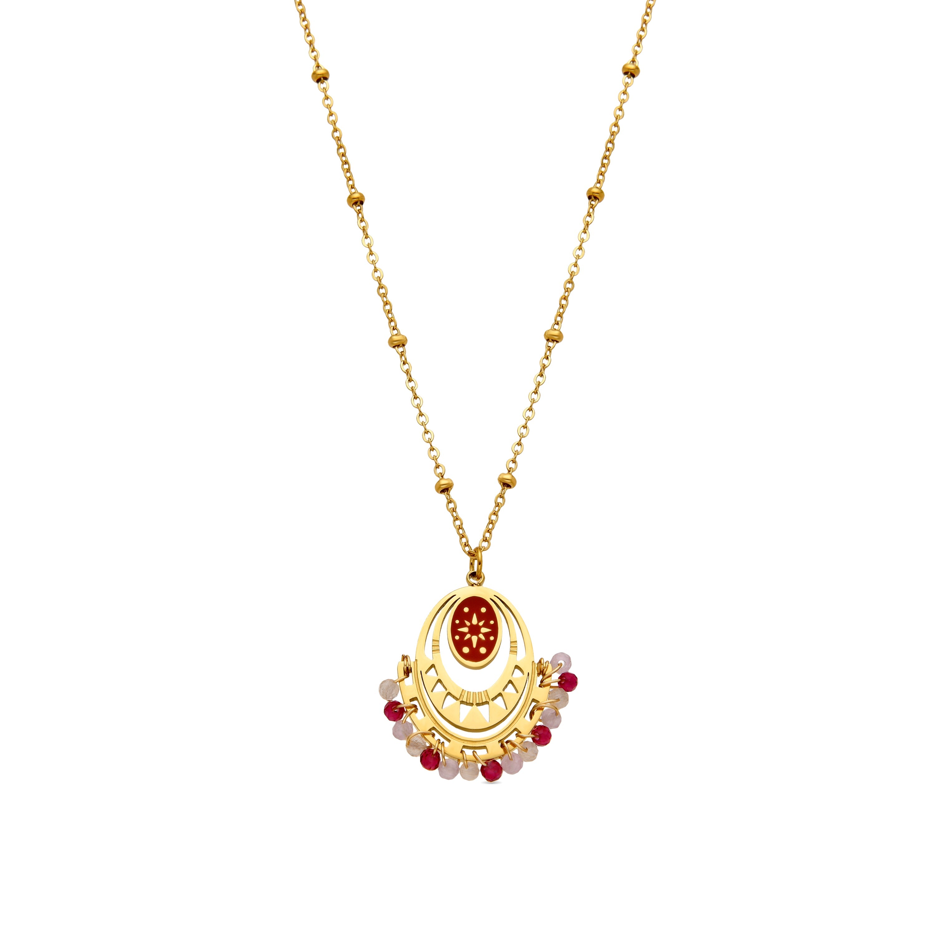 18k Gold Finish Red Crystal Necklace - Moku
