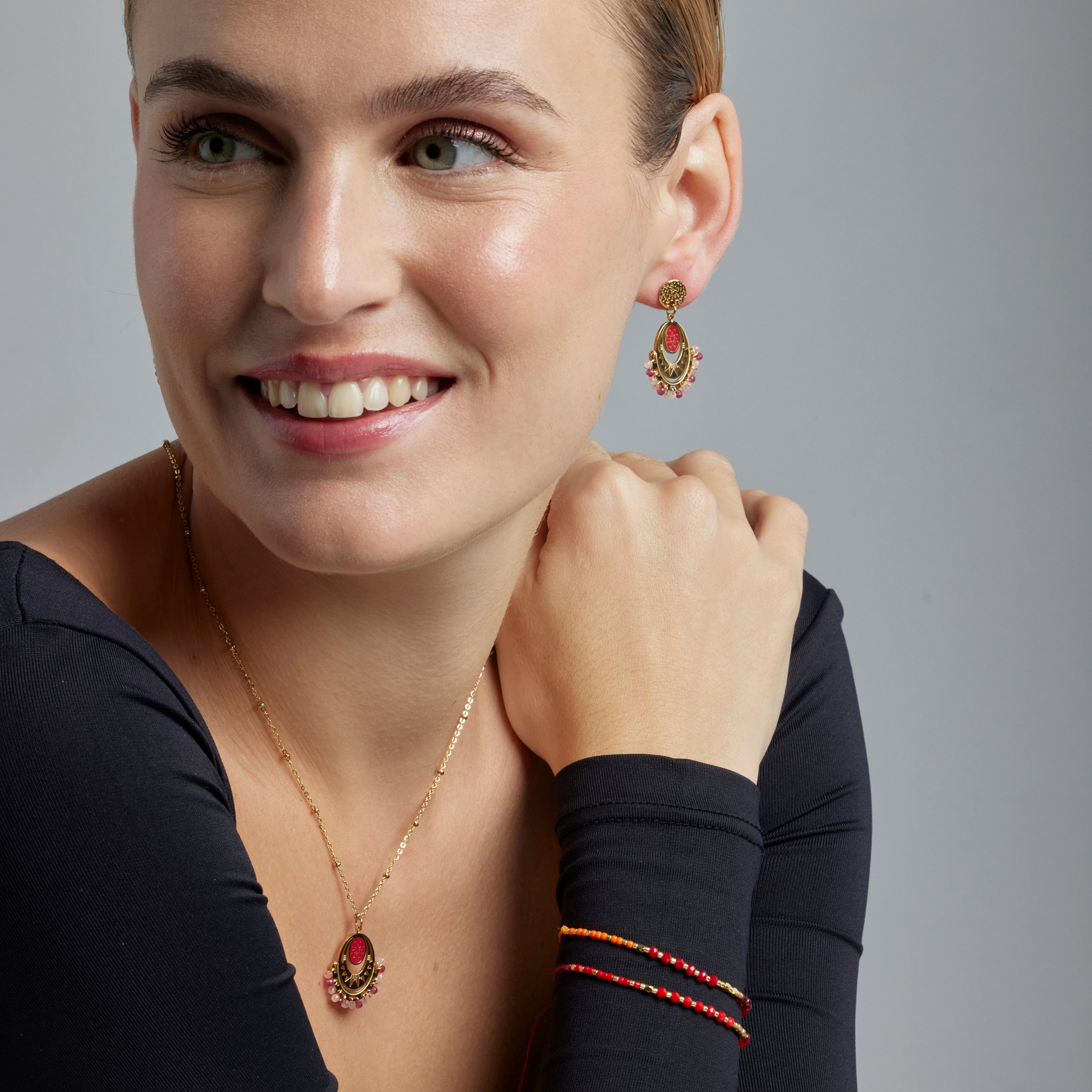 18k Gold Finish Red Crystal Necklace - Moku