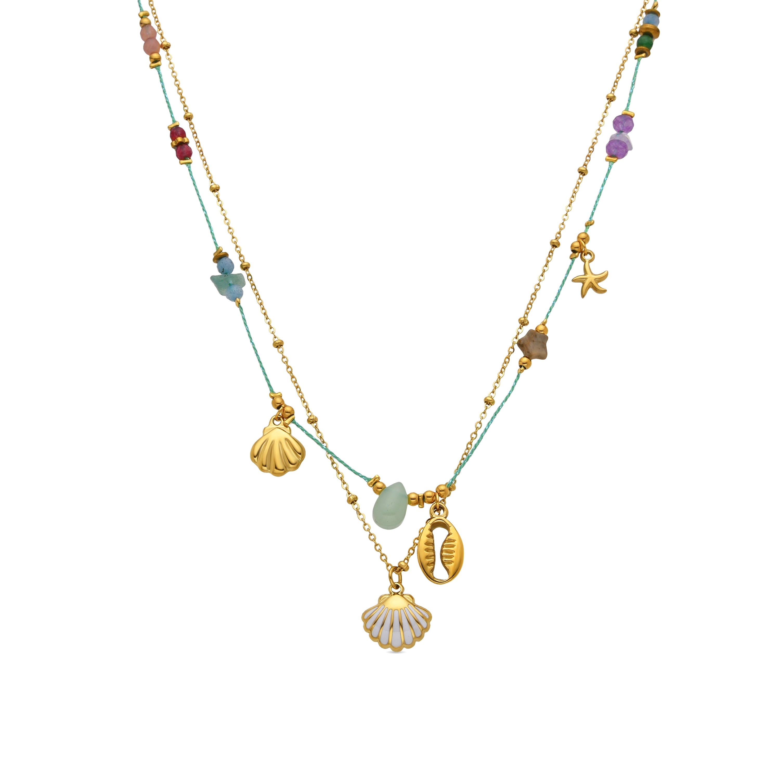 Necklace with Multicolor Crystals in 18k Gold Finish - Kerad