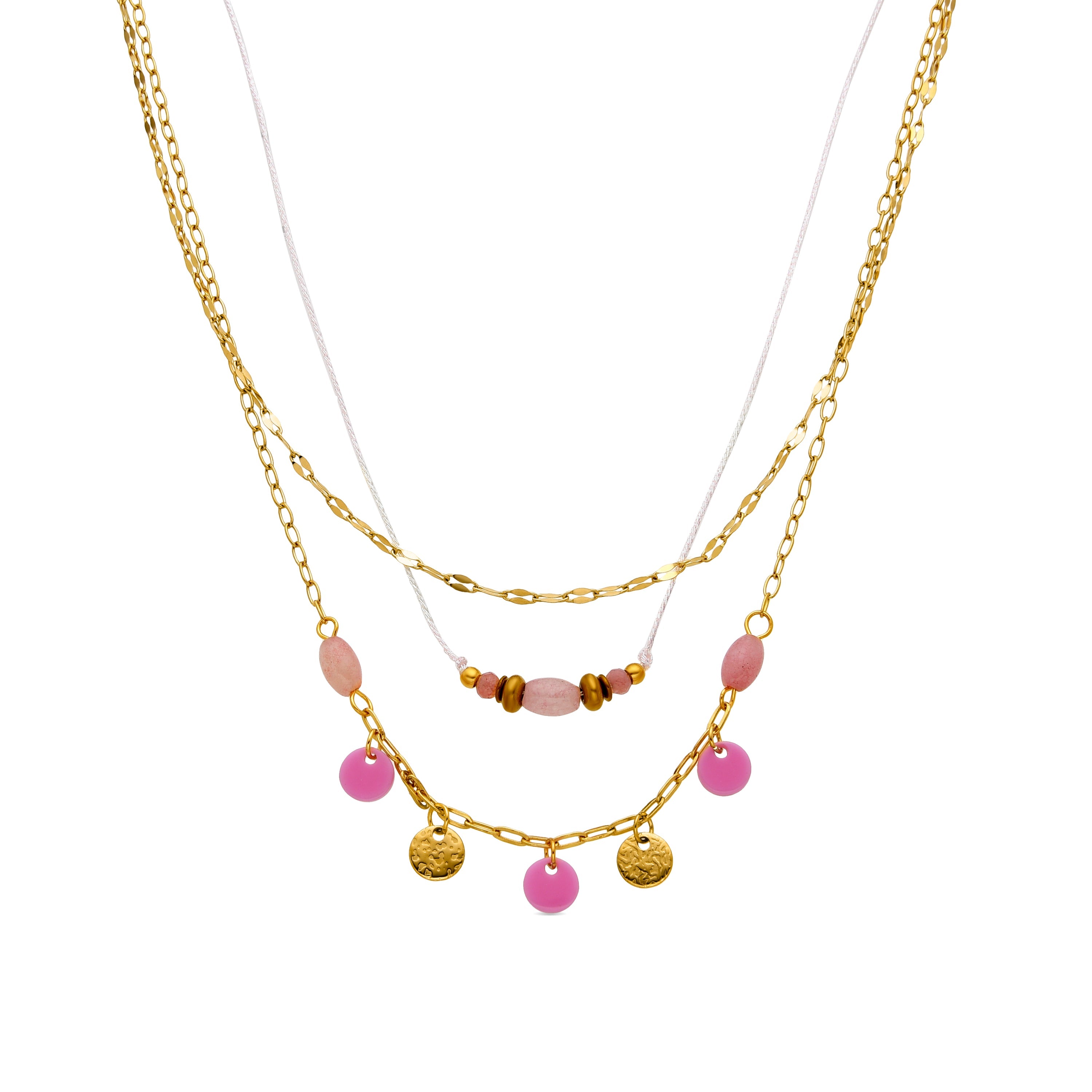 Rose Quartz Necklace in 18k Gold Finish - Omlia