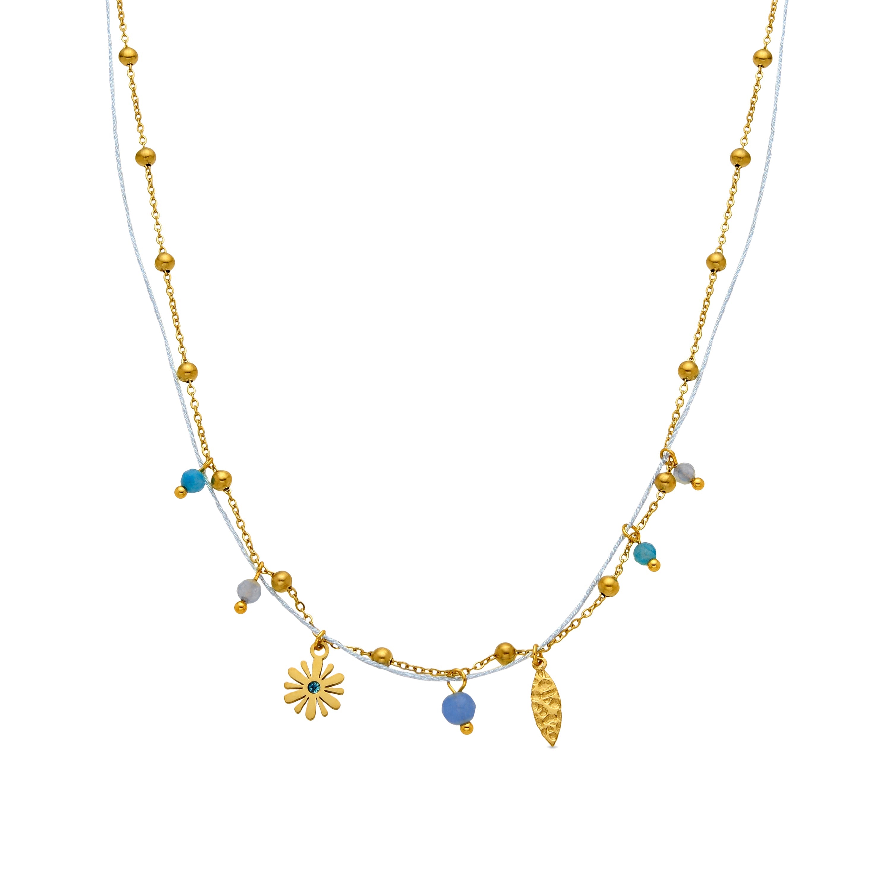 18k Gold Finish Blue Crystal Necklace - Thase