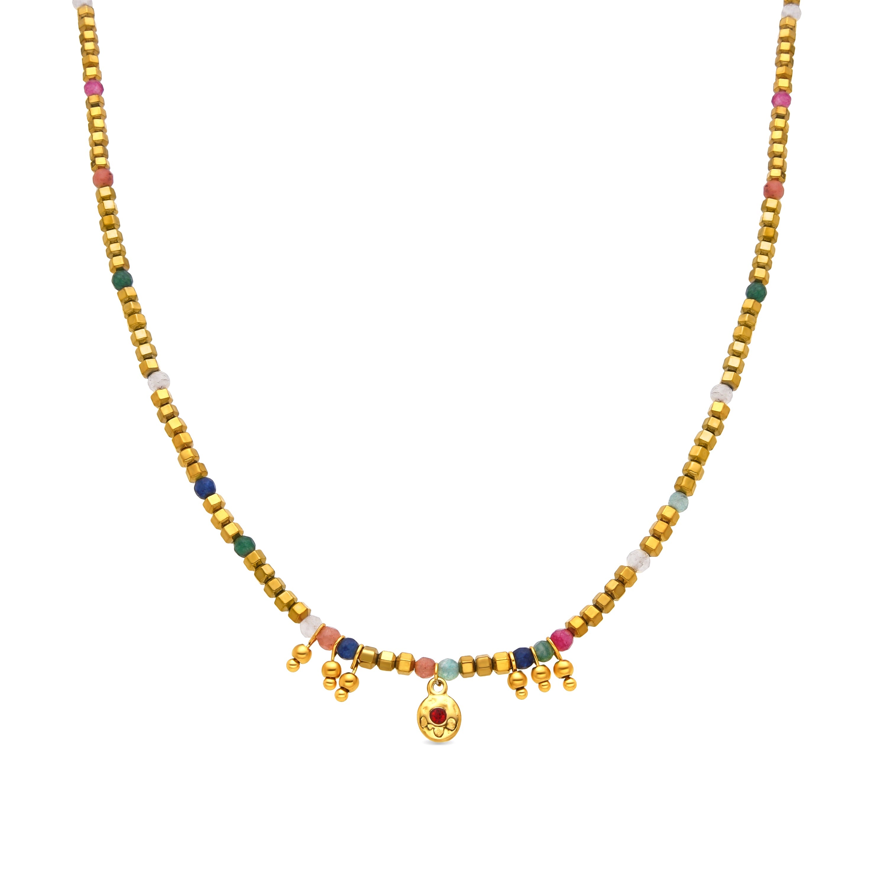 Multicolor Crystal Necklace in 18k Gold Finish - Damya