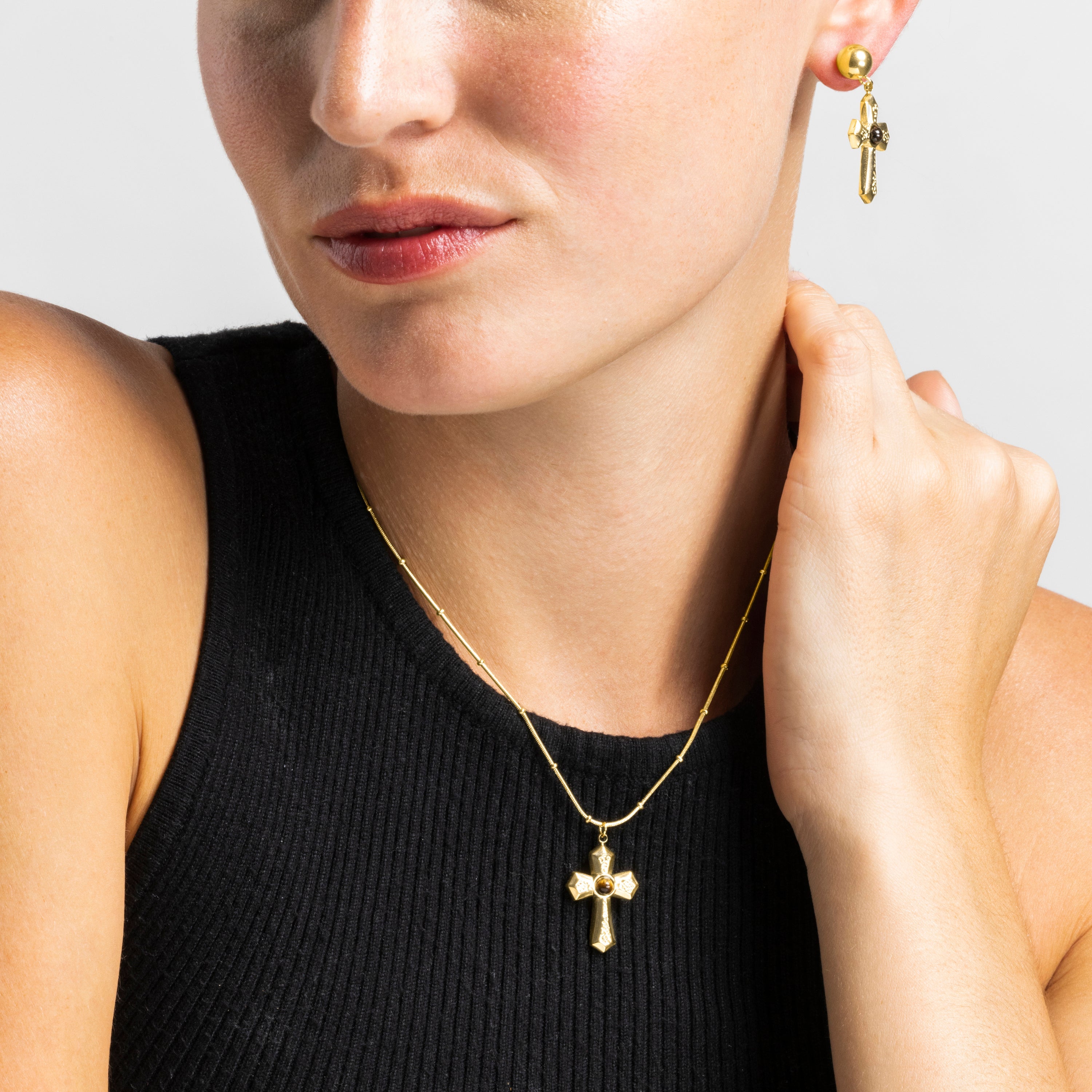 18k Gold Finish Tiger's Eye Necklace - Anleh