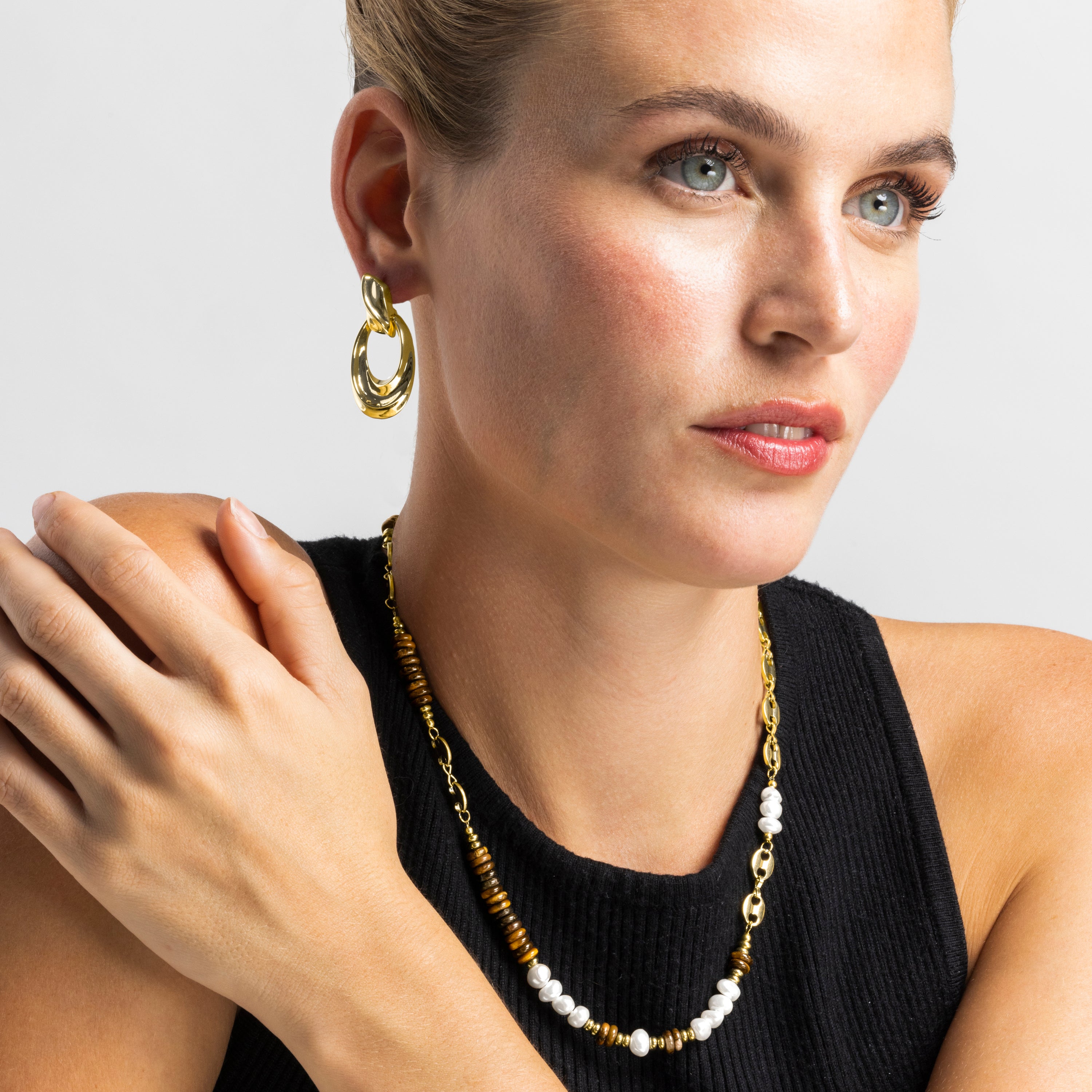 18k gold-finished Tiger's Eye necklace - Kimbalbo