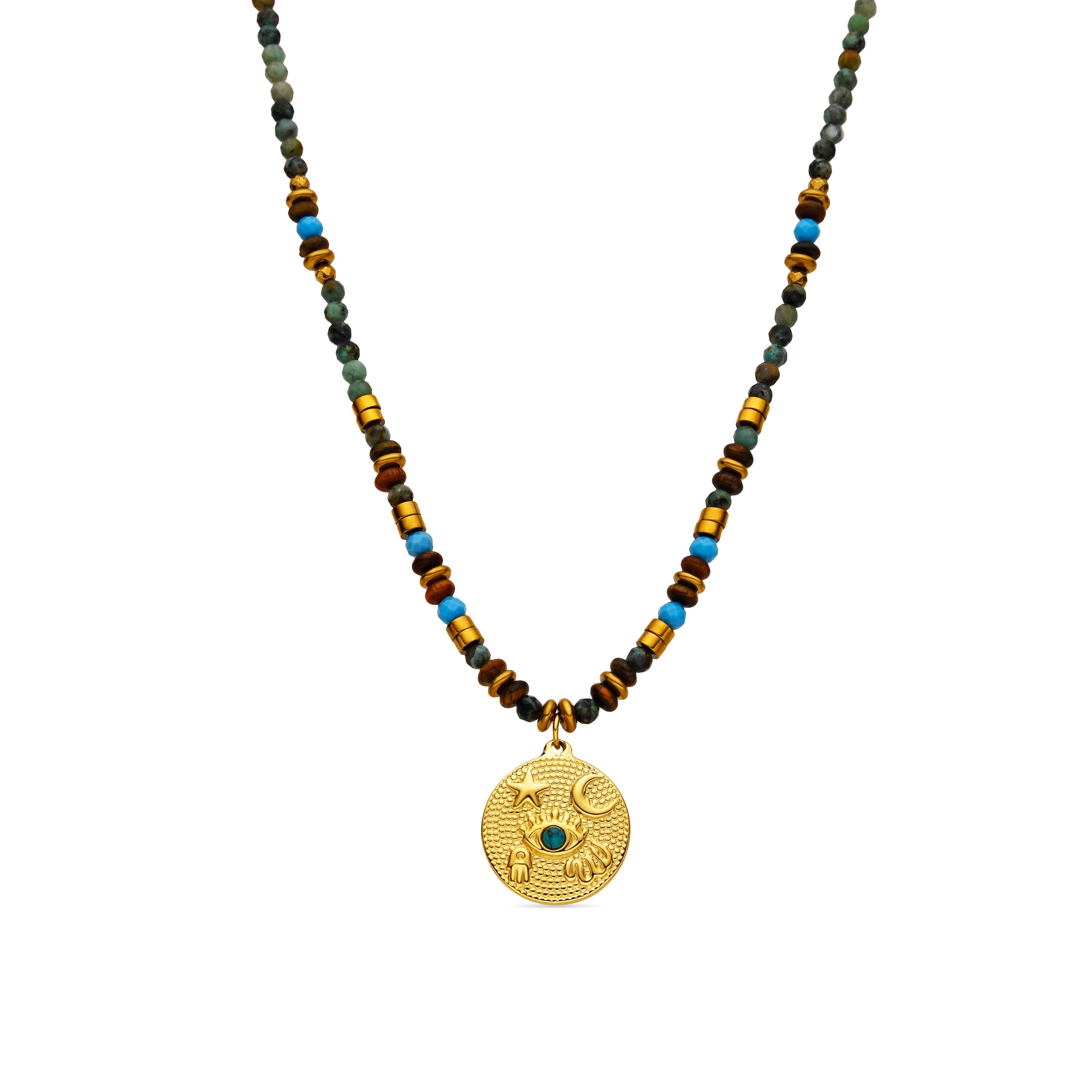 Necklace with Multicolor Natural Stone 18k gold finish - Salki