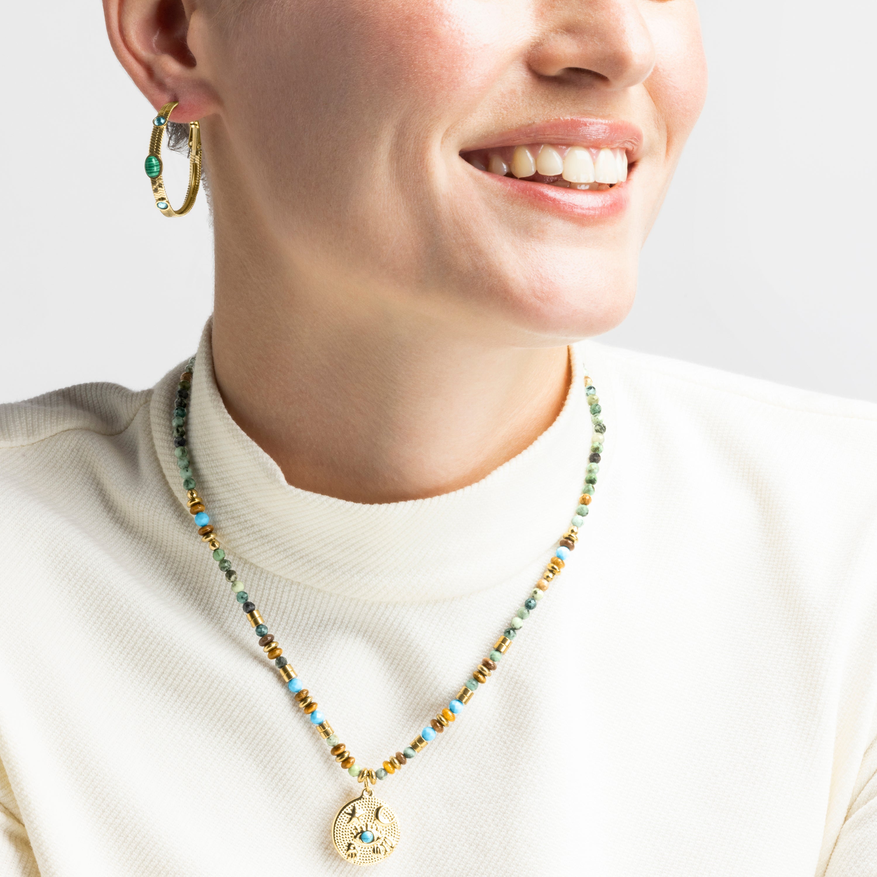 Necklace with Multicolor Natural Stone 18k gold finish - Salki