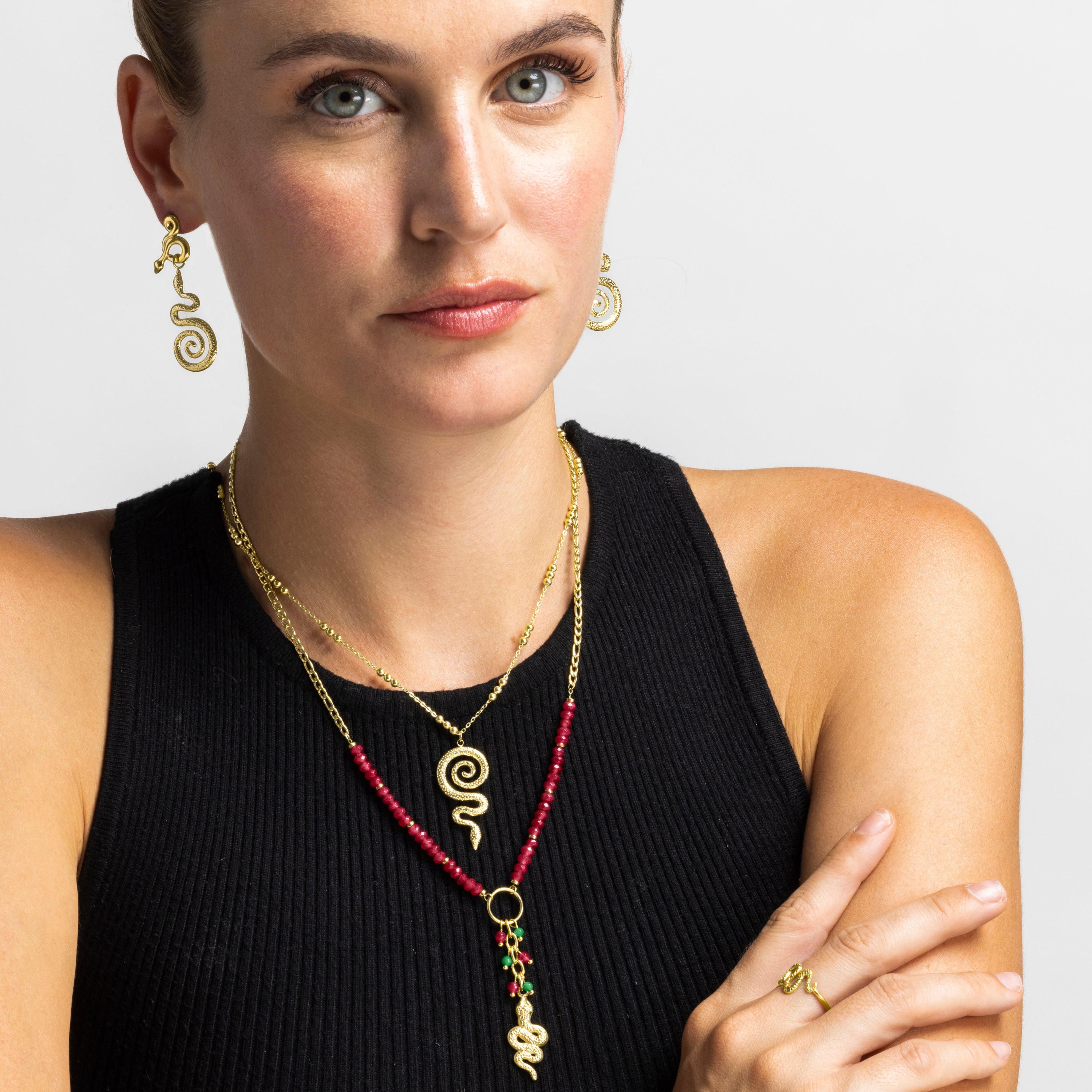 Necklace with Red Crystal, 18k gold finish - Edrak