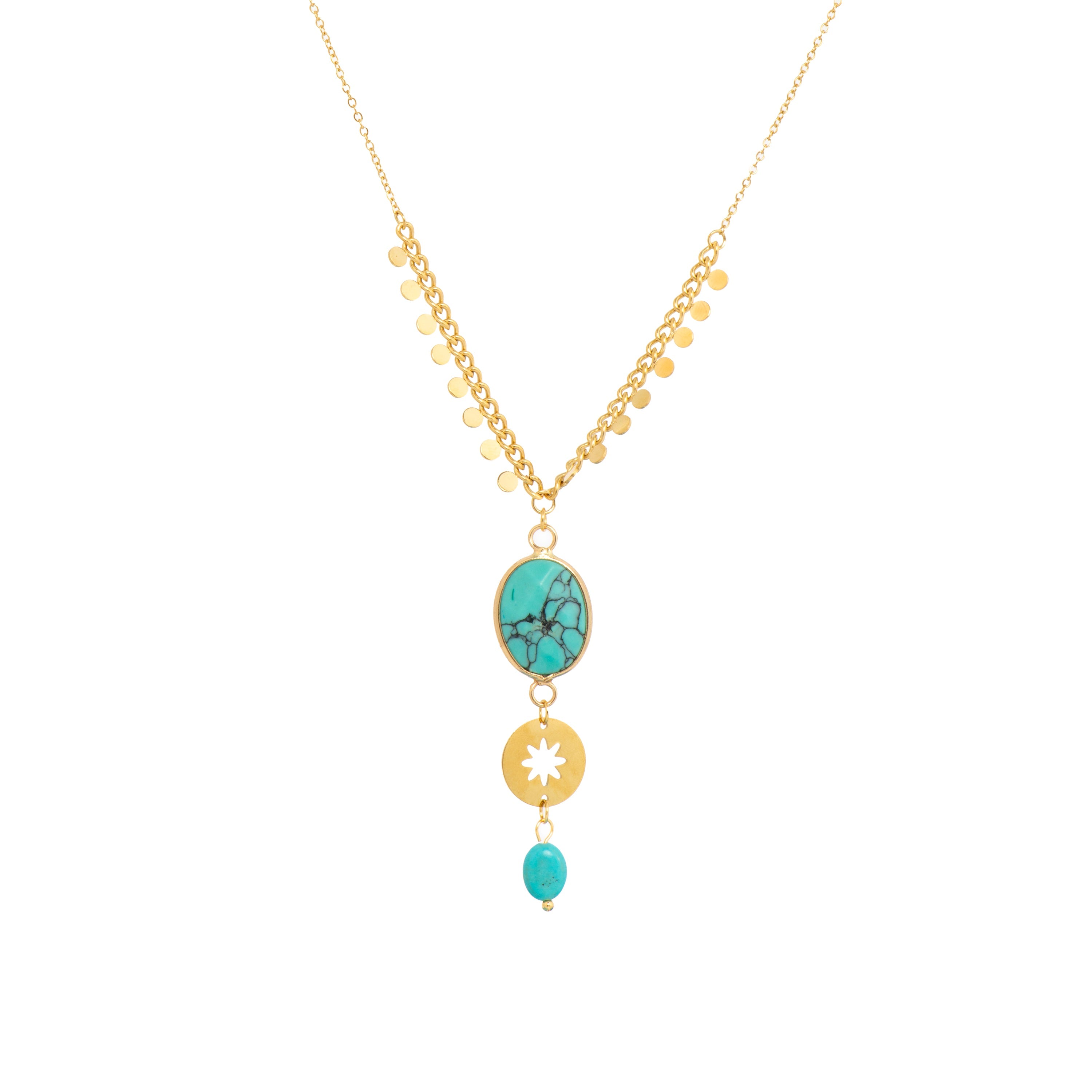 18k yellow gold and turquoise necklace - Rekbas