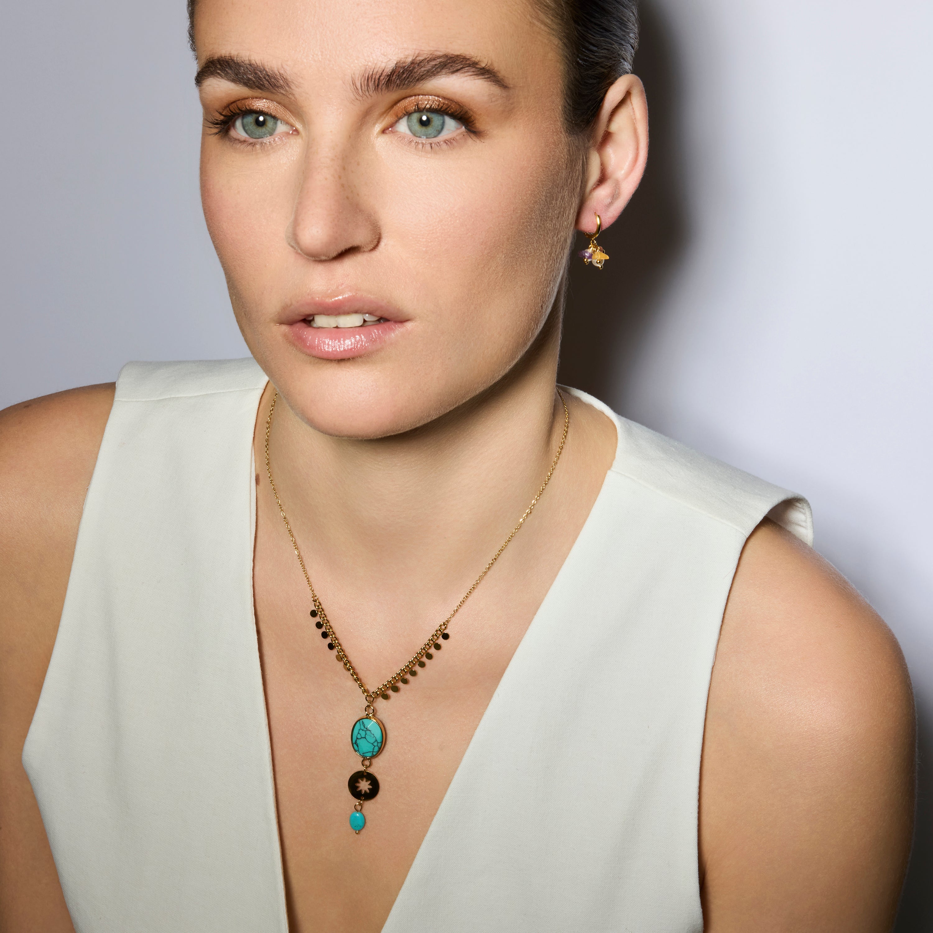 18k yellow gold and turquoise necklace - Rekbas