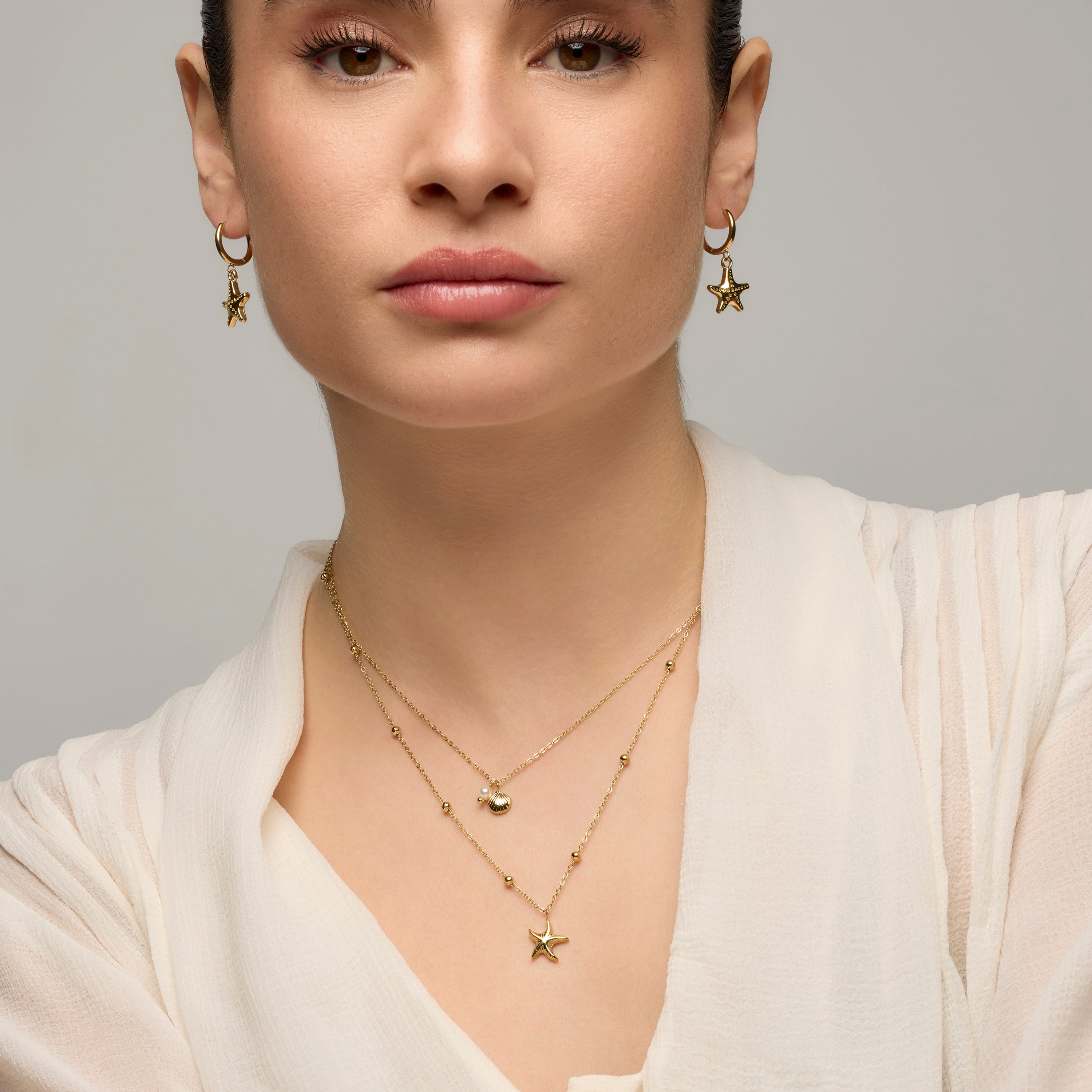 18k yellow gold and white pearl necklace - Stik