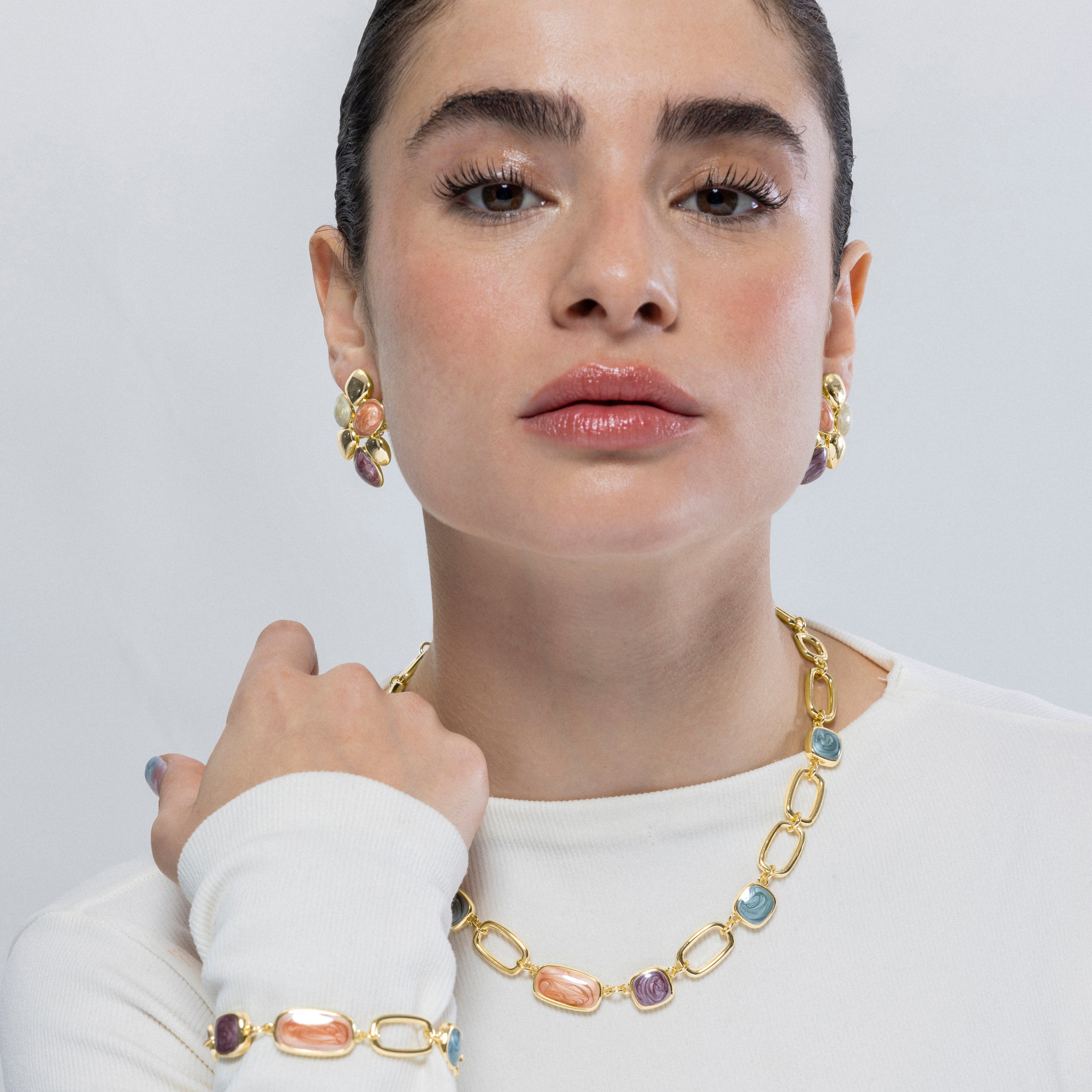 Multicolor Resin Necklace finished in 18K yellow gold - Orzur