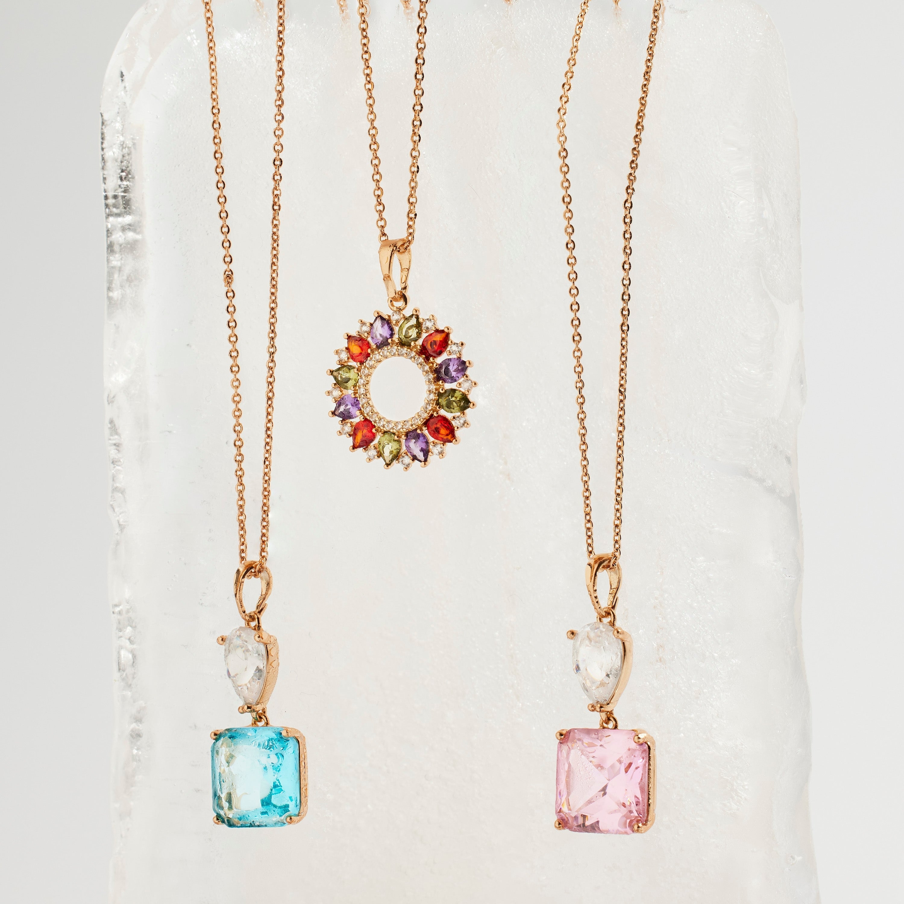 Blue Topaz Zirconia Necklace finished in 18K yellow gold - Bizex