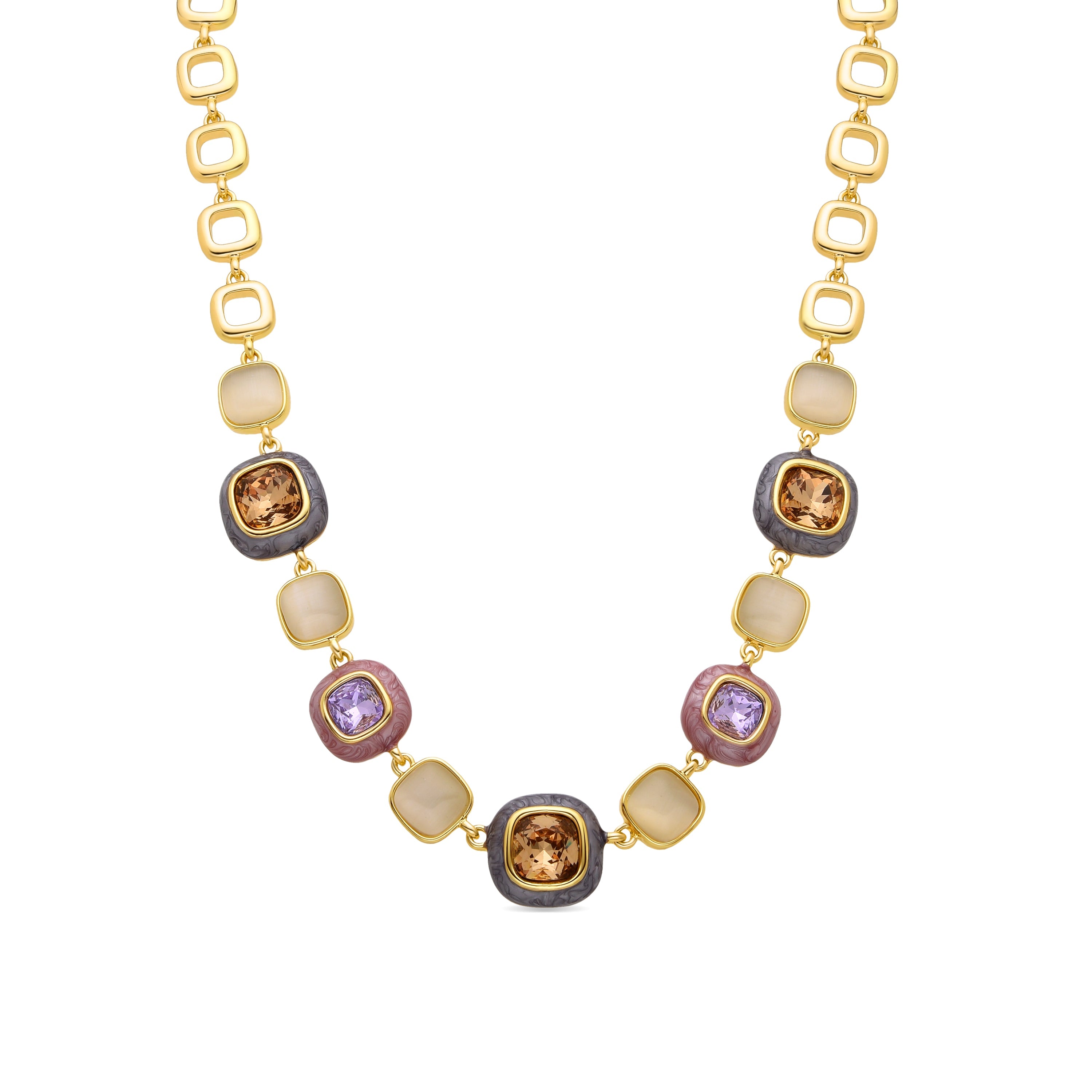 Multicolor Zirconia Necklace finished in 18K yellow gold - Drogolo