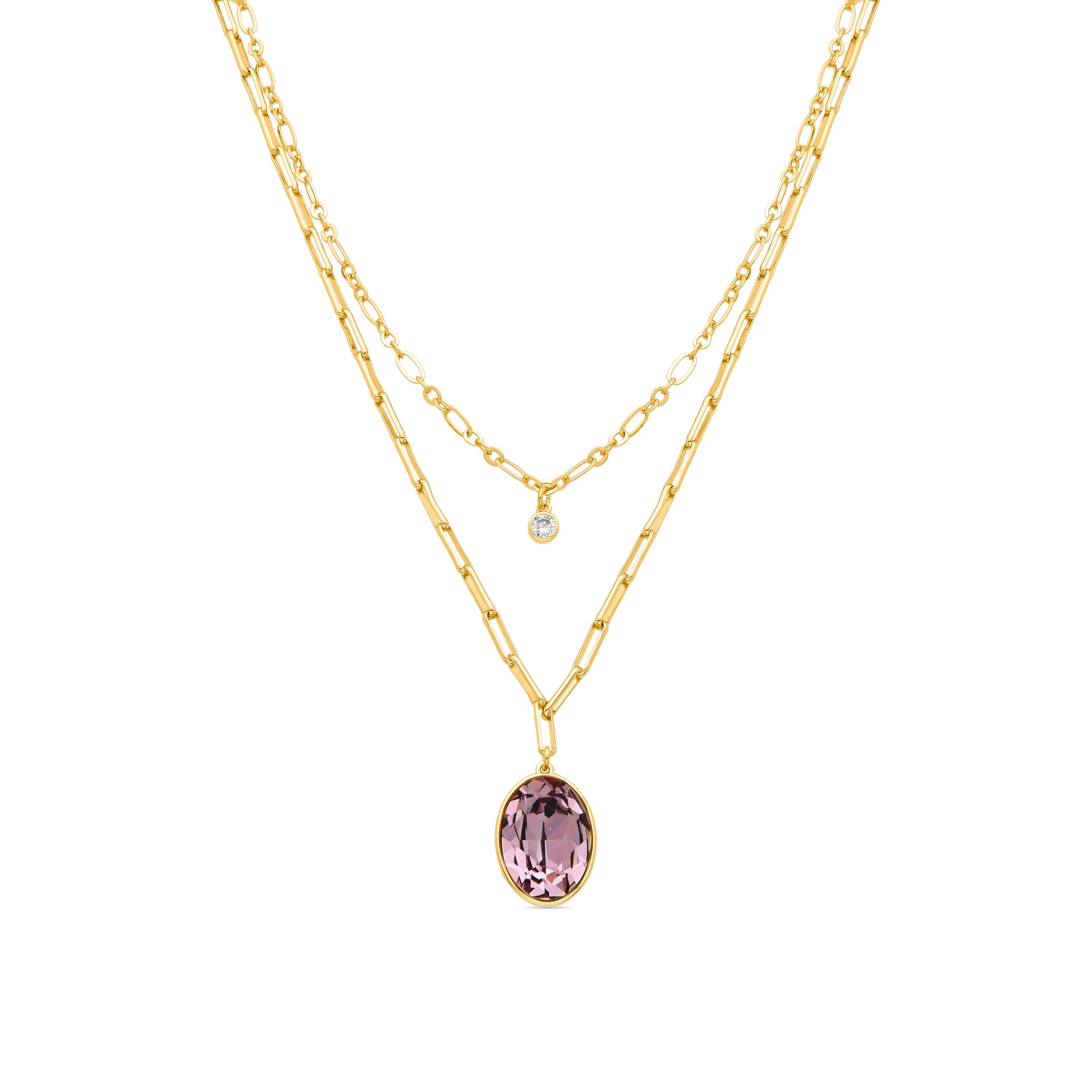 Purple Crystal Necklace finished in 18K yellow gold - Okhel