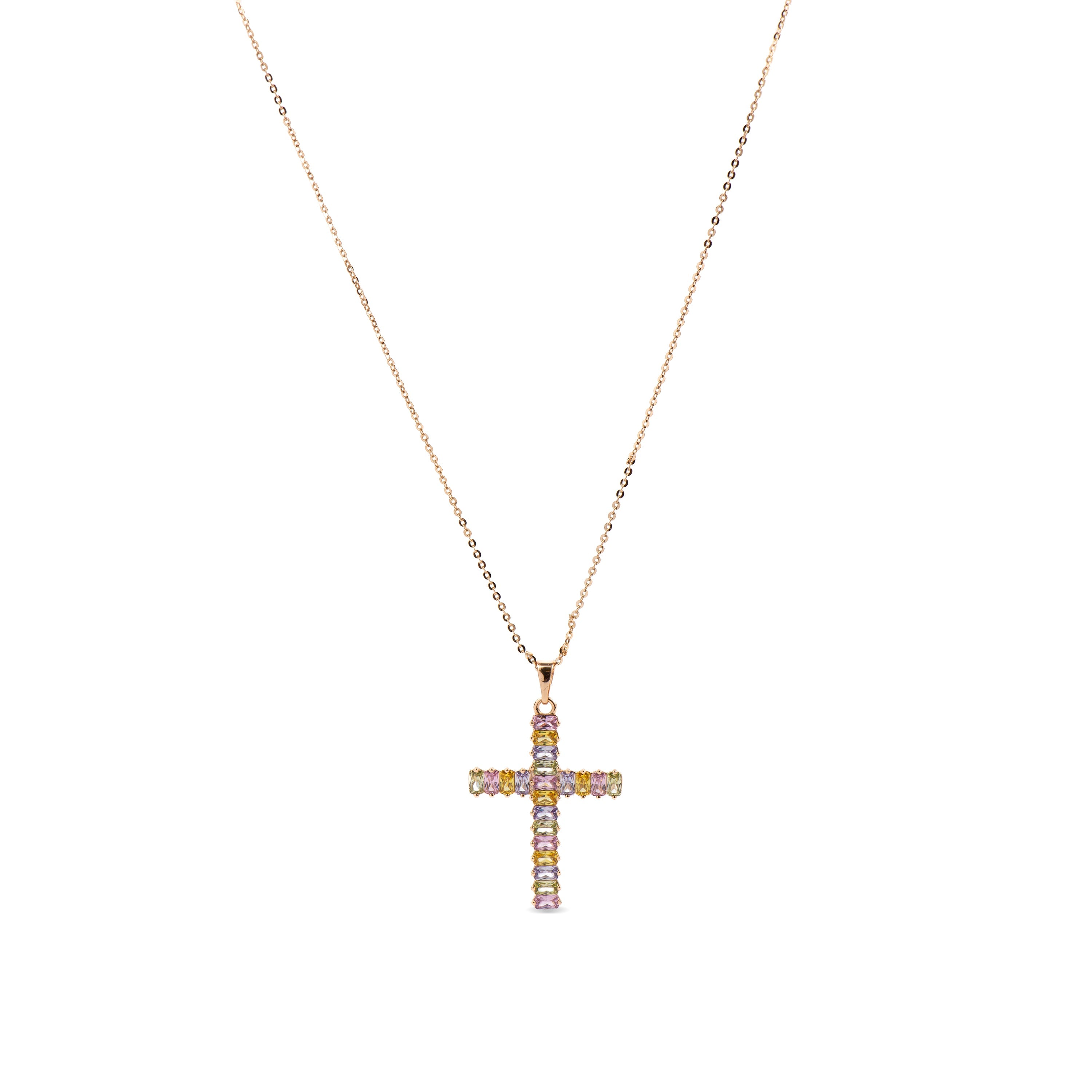 Necklace with Multicolor Zirconia, 18k Gold Finish - Casiro