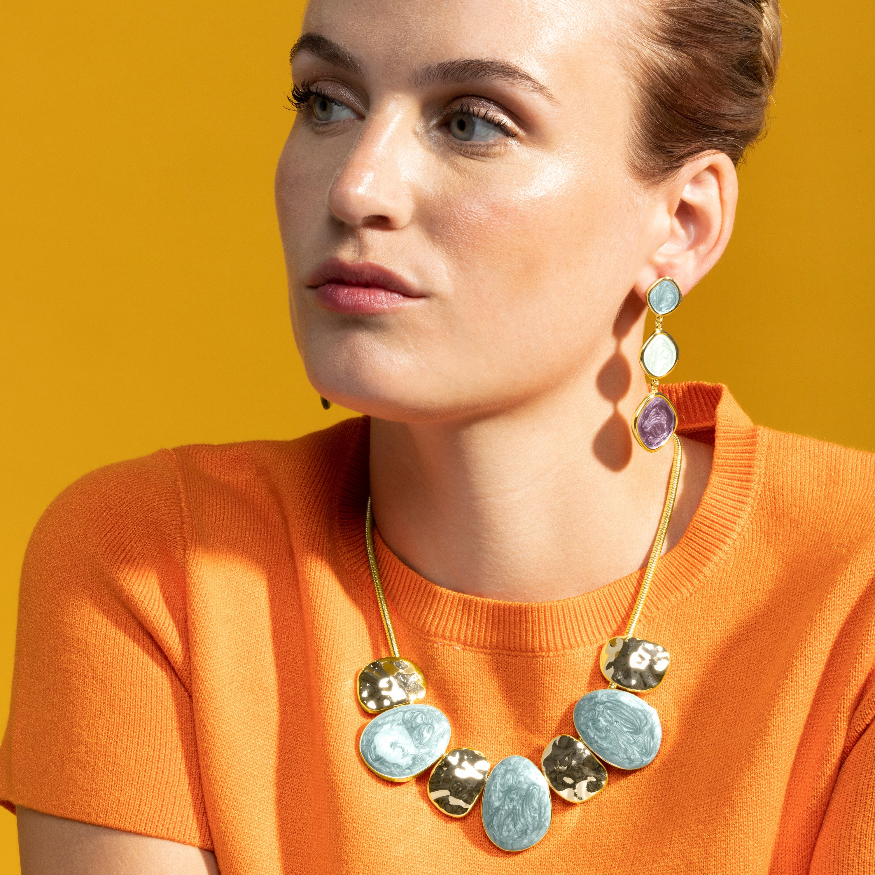 Necklace with Blue Lacquer 18k gold finish - Gori