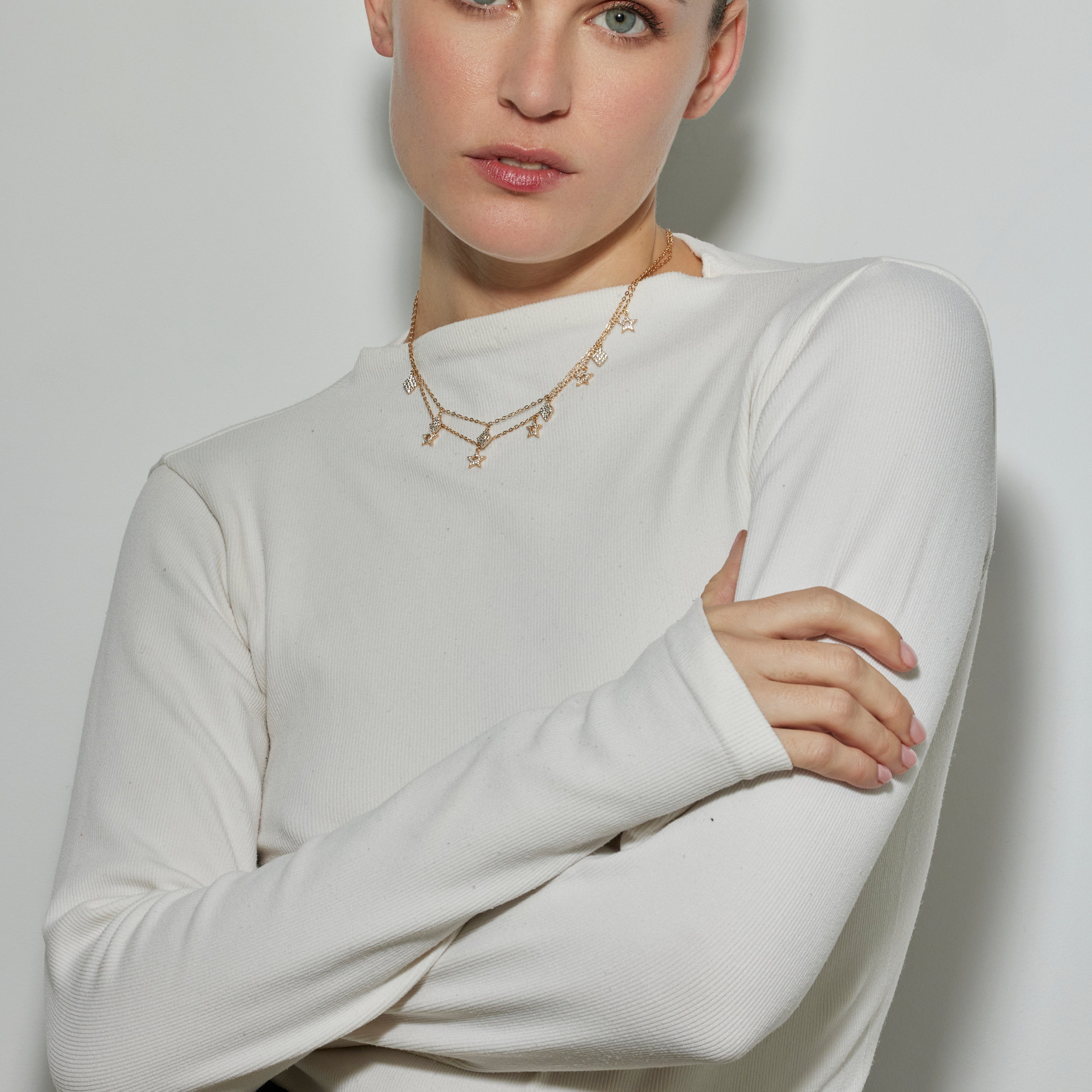 Necklace with brilliant zirconia, 18k gold finish - Tingi