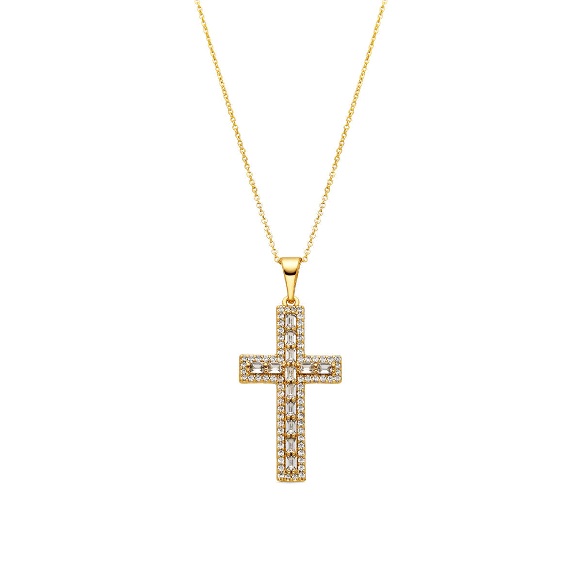 Necklace with brilliant zirconia, 18k gold finish - Diora