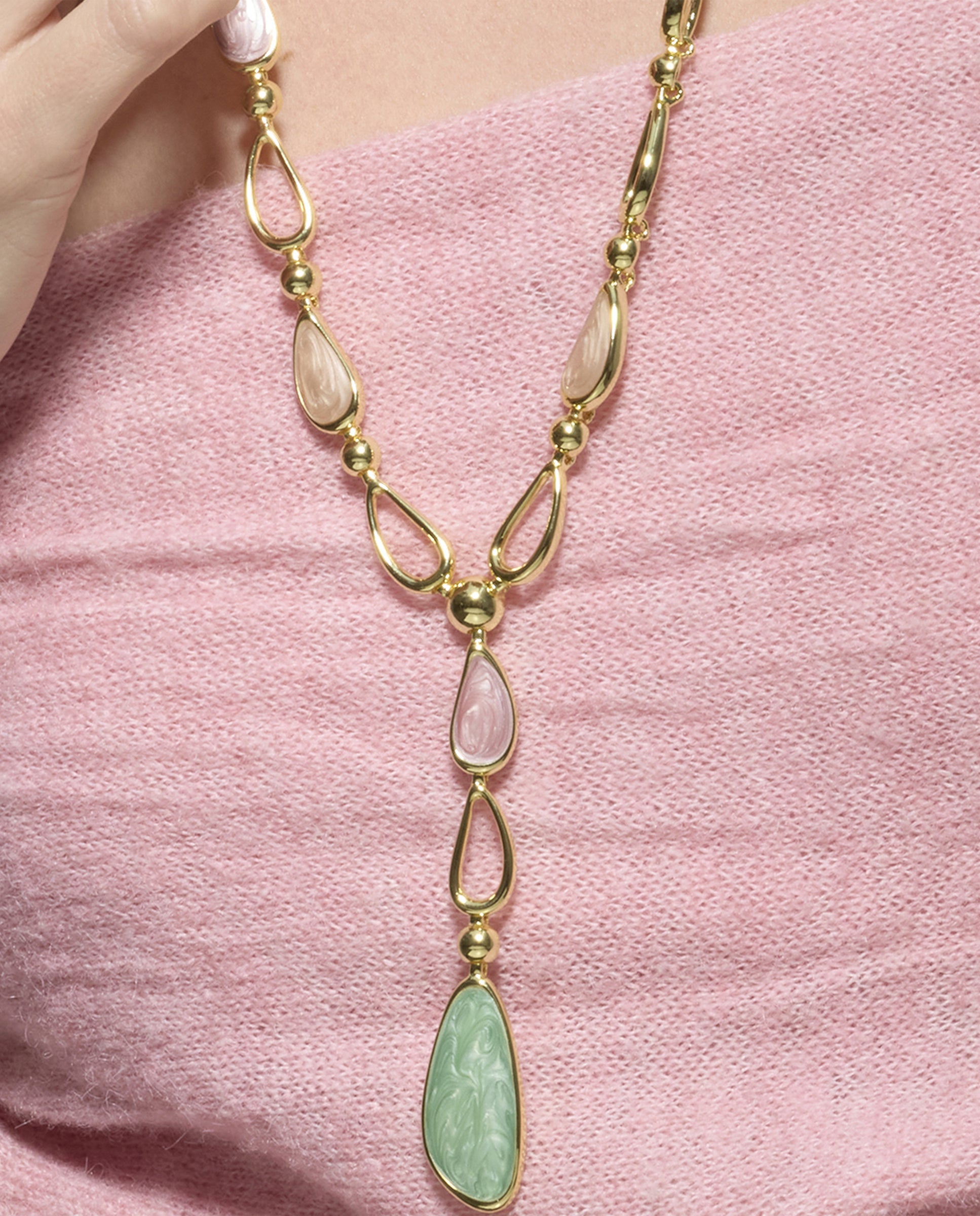 18k yellow gold and green lacquer finish necklace - Bolhy
