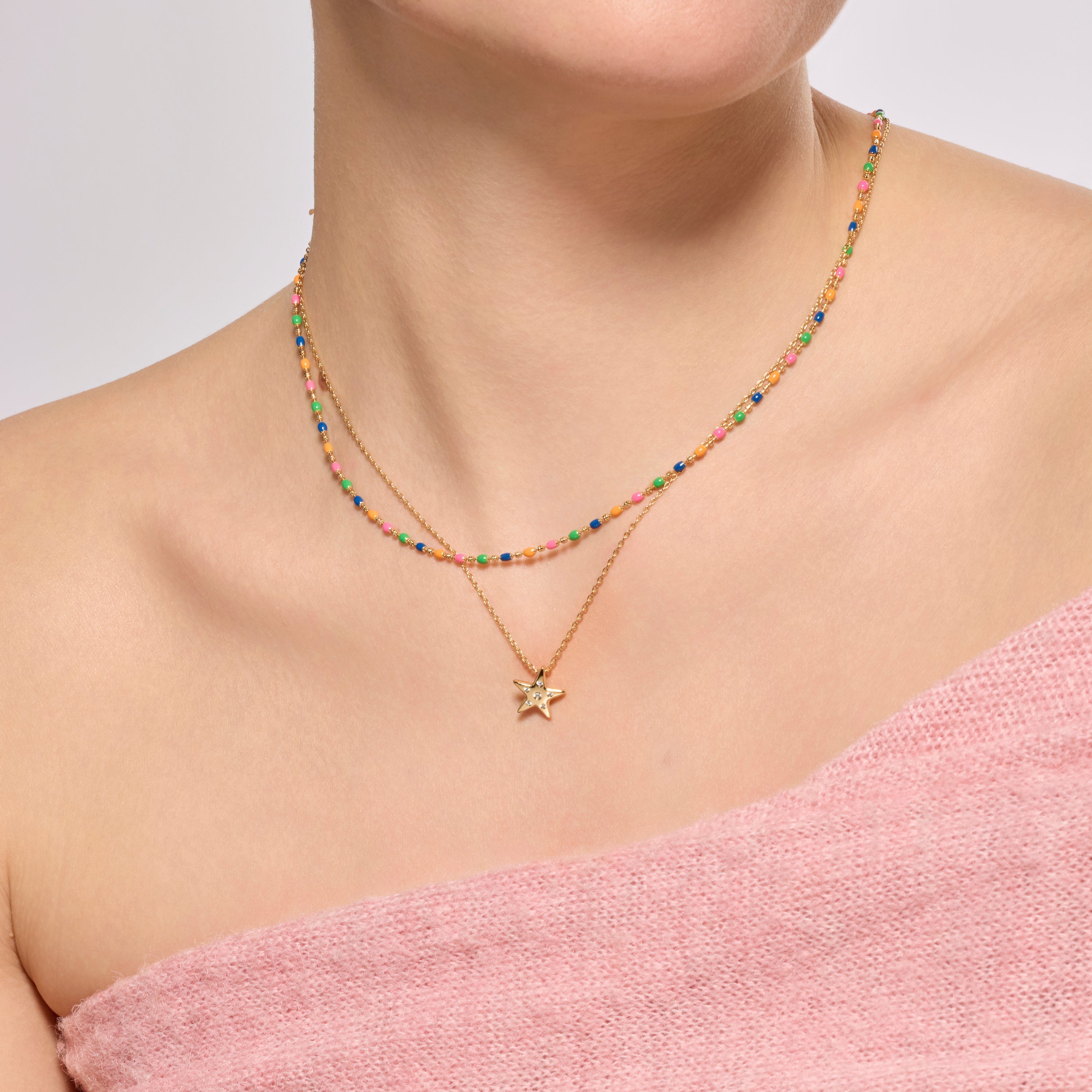 18k yellow gold finish necklace with brilliant zirconia - Mespas