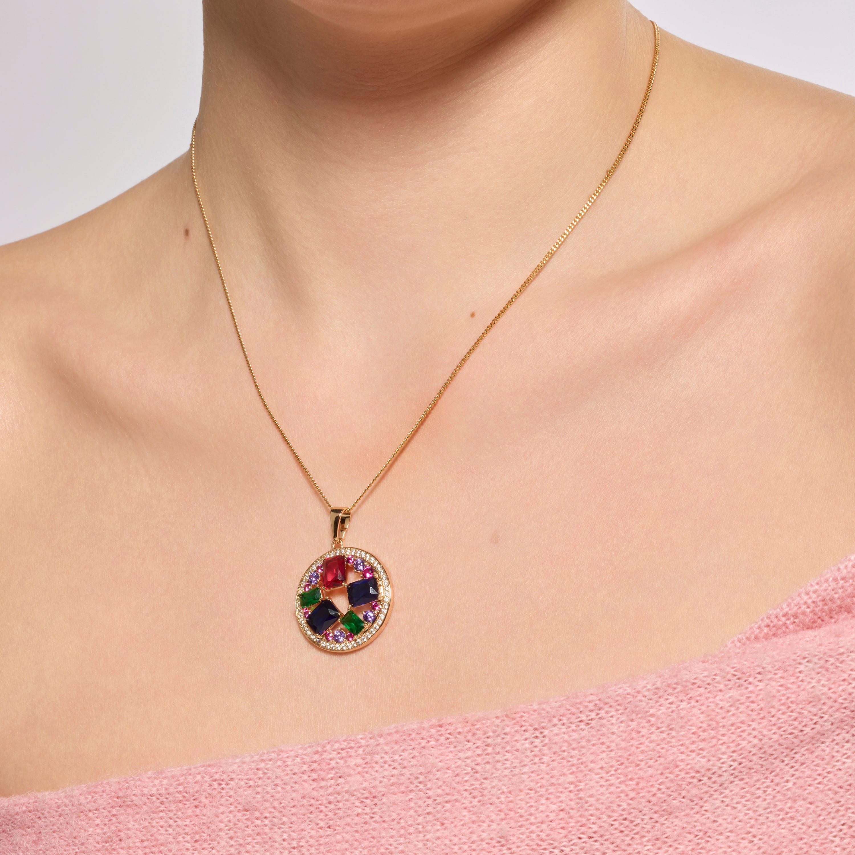18k yellow gold finish necklace with multicolored zirconia - Auope