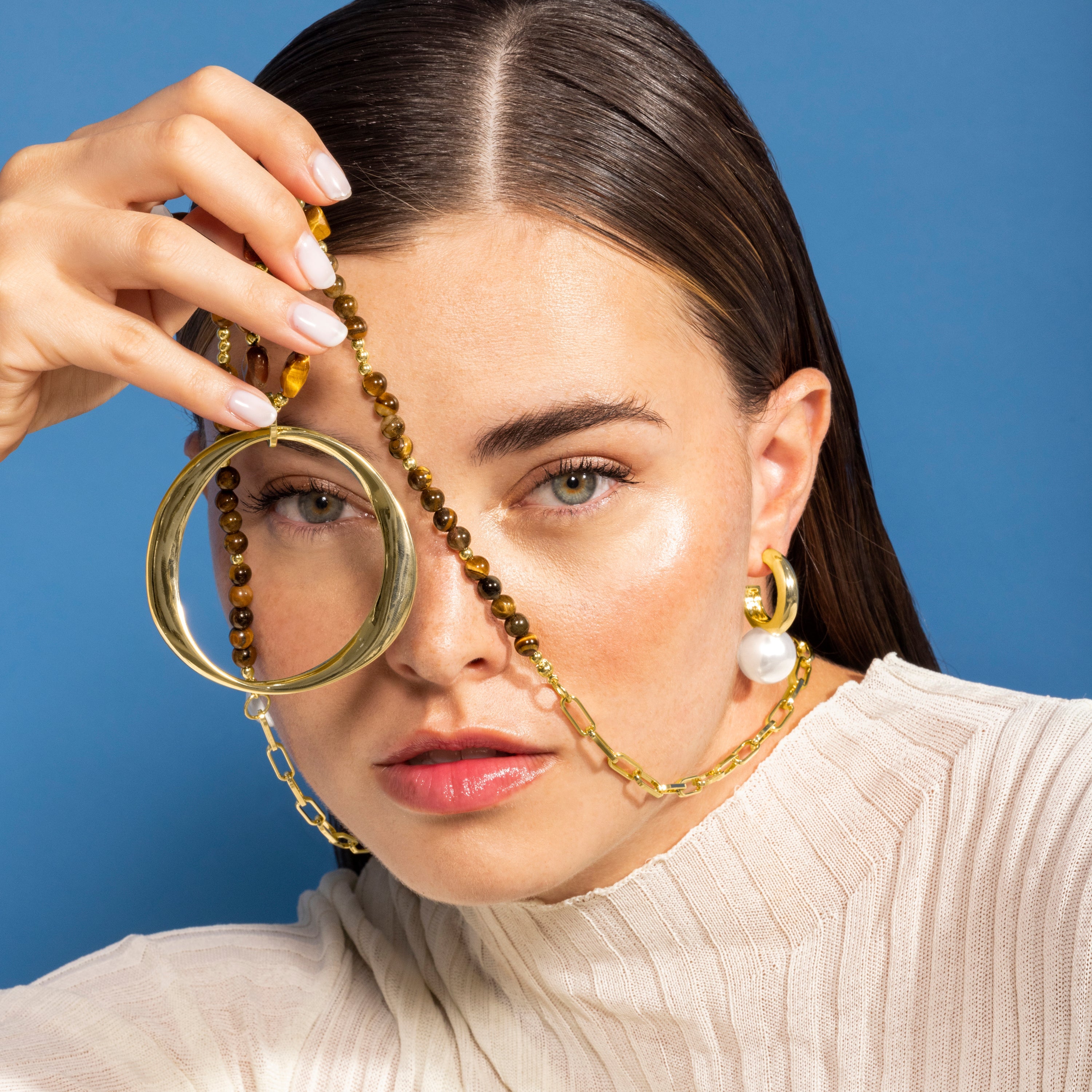 Multicolor Crystal Necklace finished in 18K yellow gold - Miyou