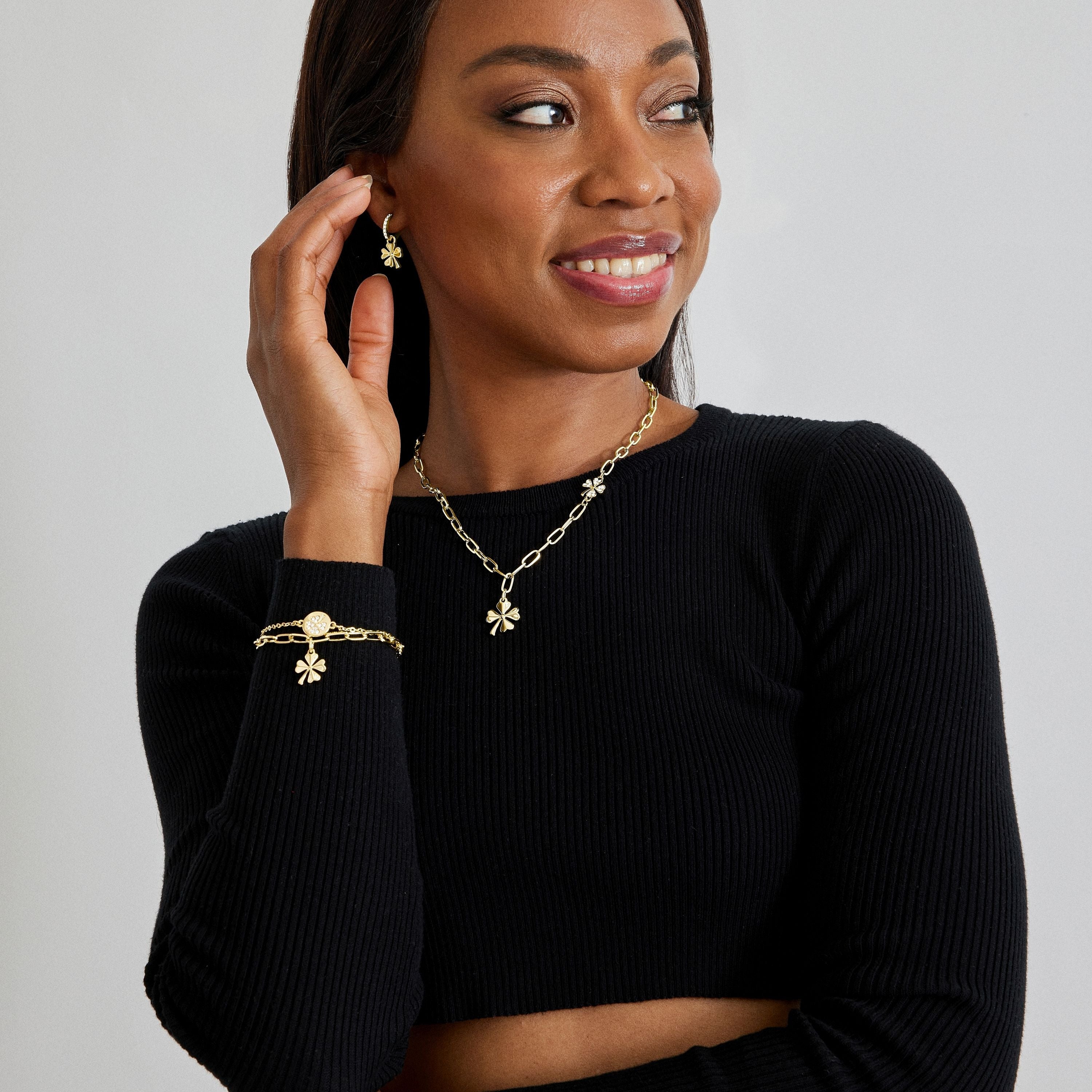 Brilliant Zirconia Necklace finished in 18K yellow gold - Flower