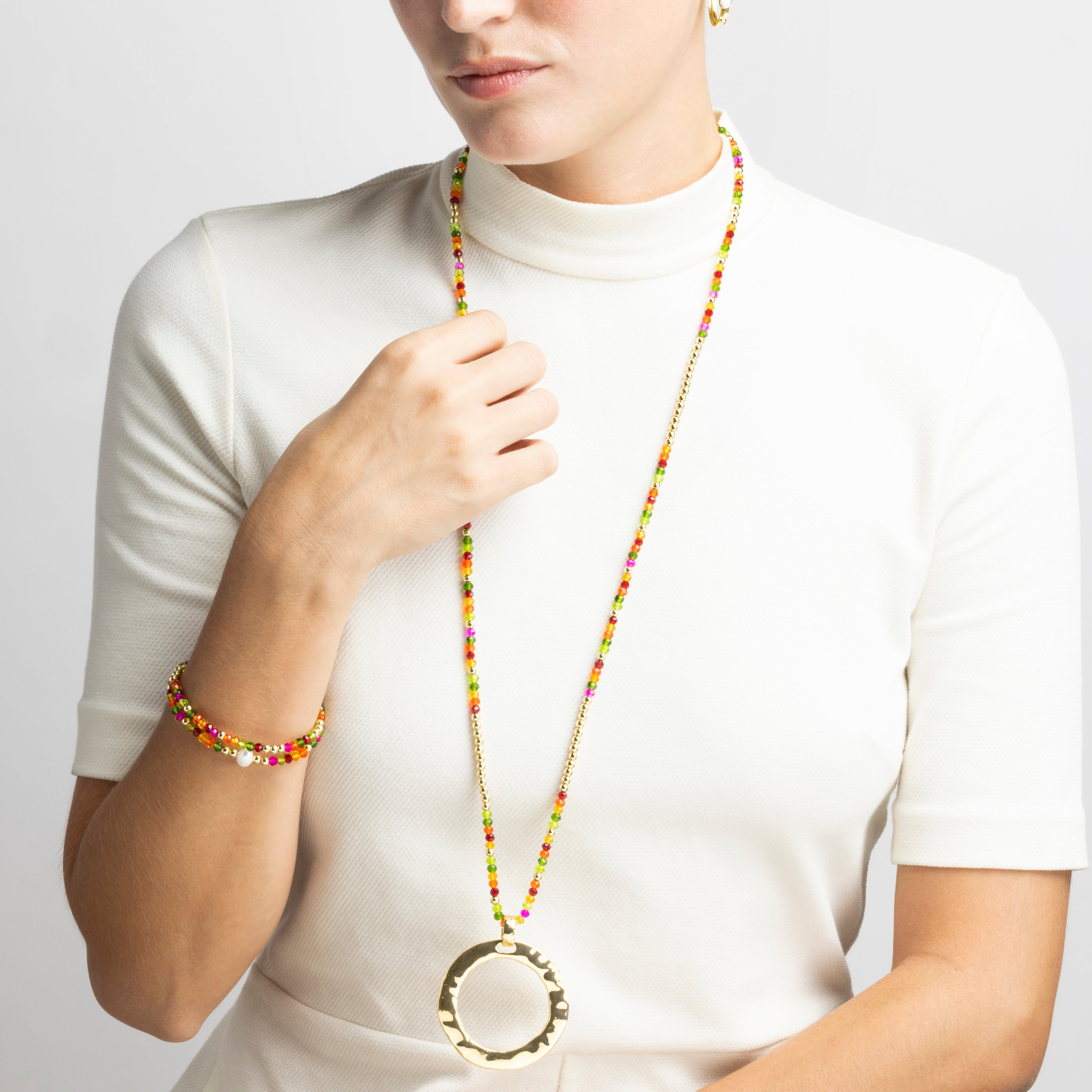 18k Gold Finish Pink Crystal Necklace - Miota