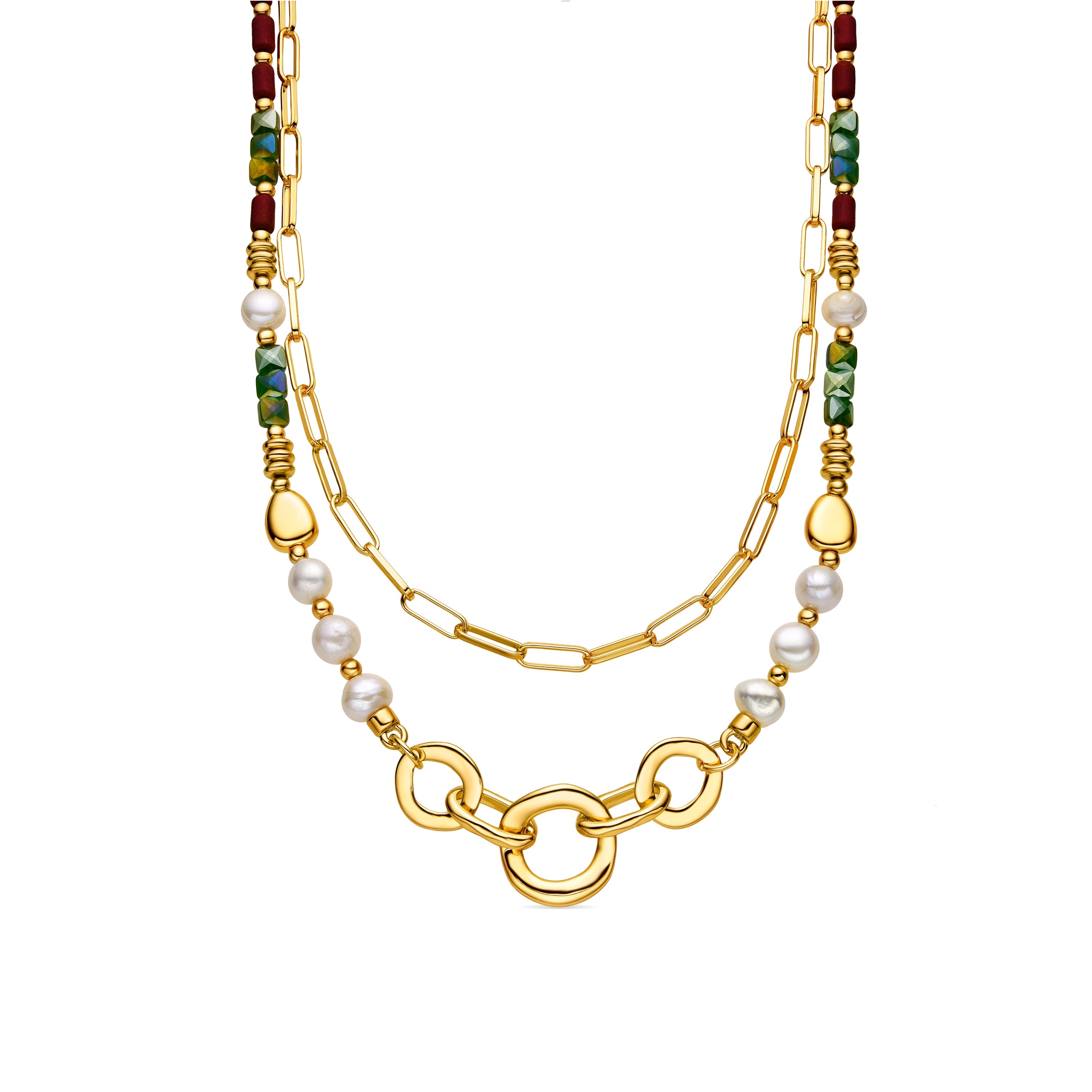 18k Gold Finish White Pearl Necklace - Kany