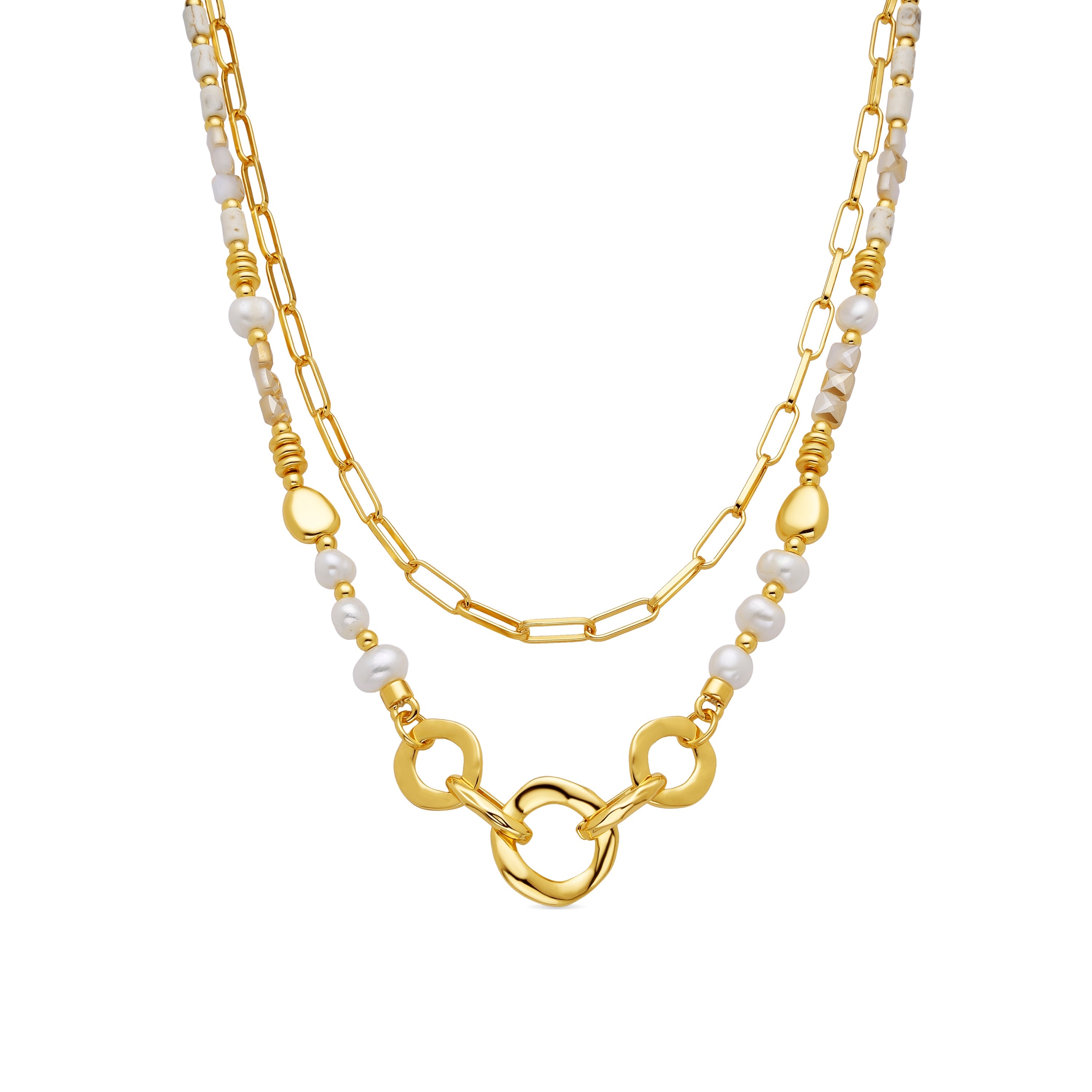 18k yellow gold and white pearl necklace - Diriki