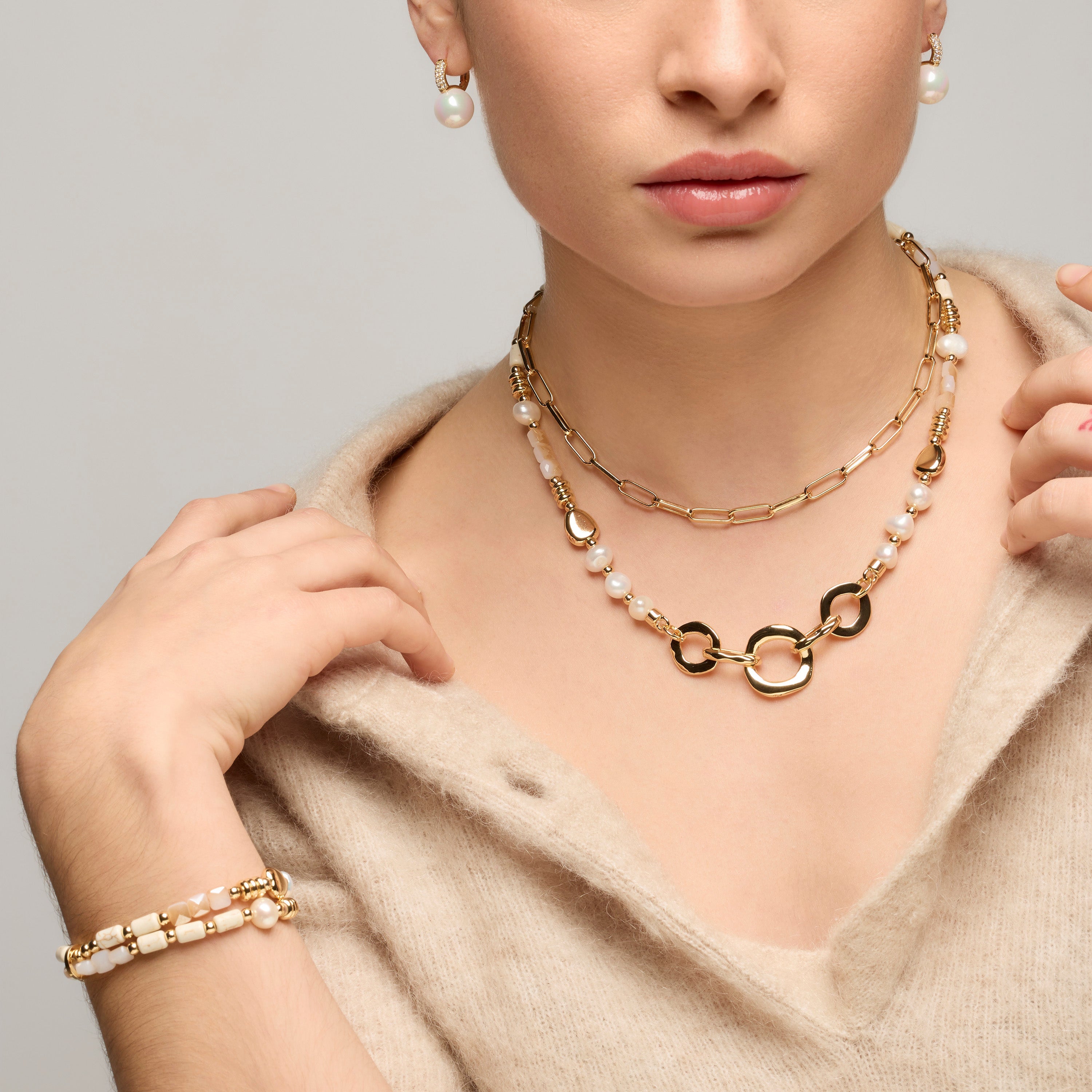 18k yellow gold and white pearl necklace - Diriki